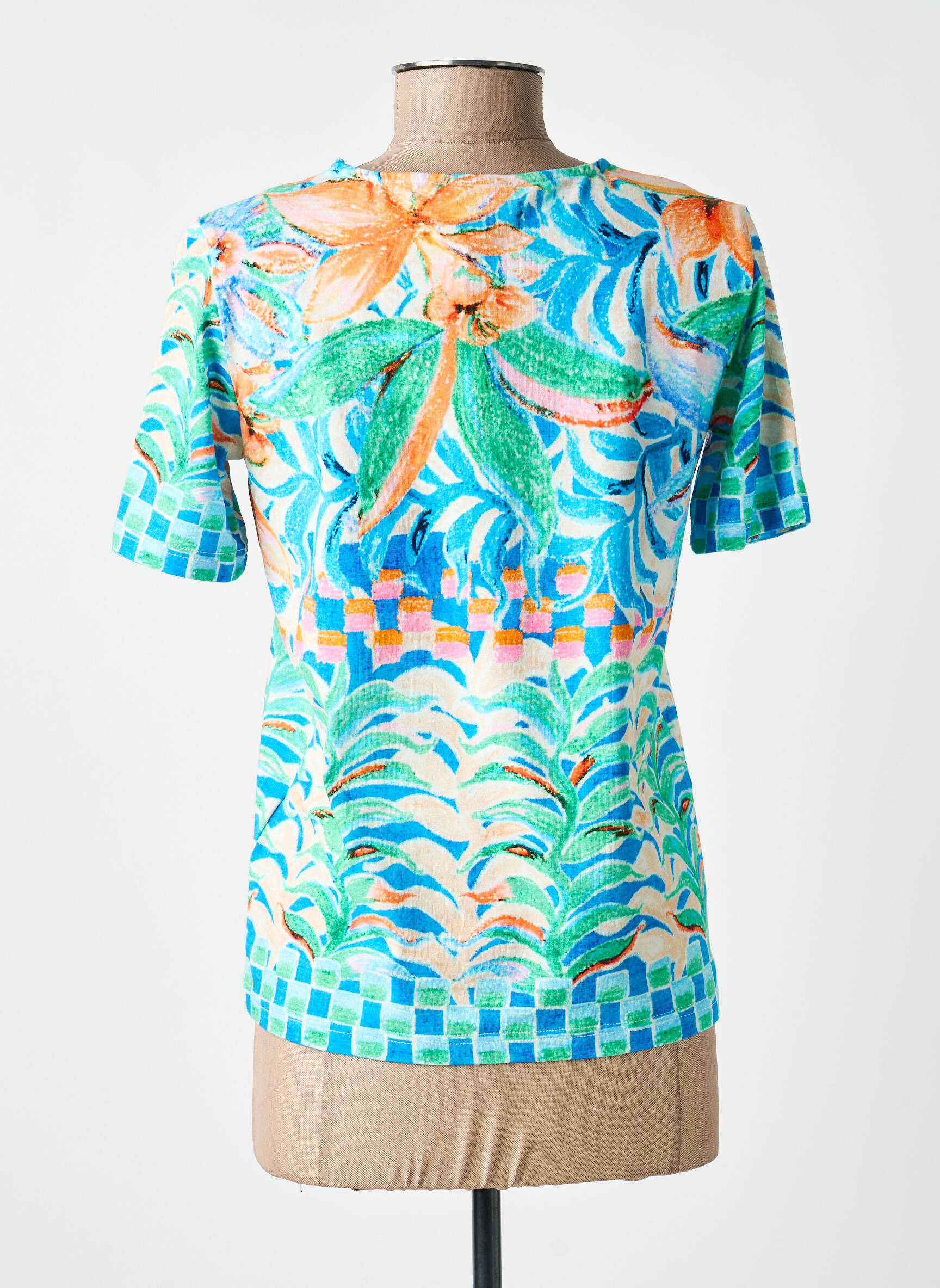 T-shirt imprimé fantaisie manches courtes bleu LEO & UGO femme