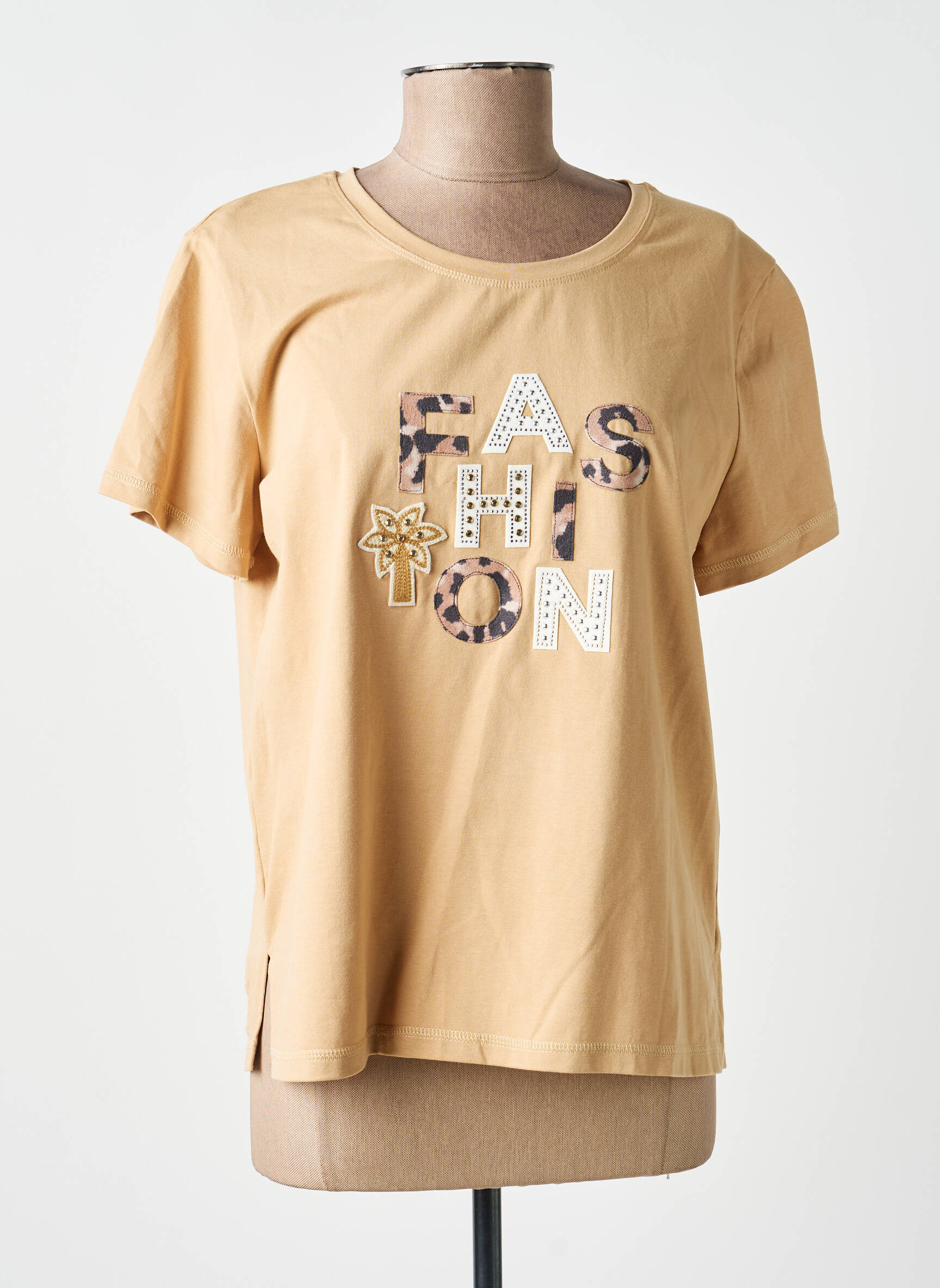 T-shirt sérigraphie avec strass manches courtes beige ANANKE femme