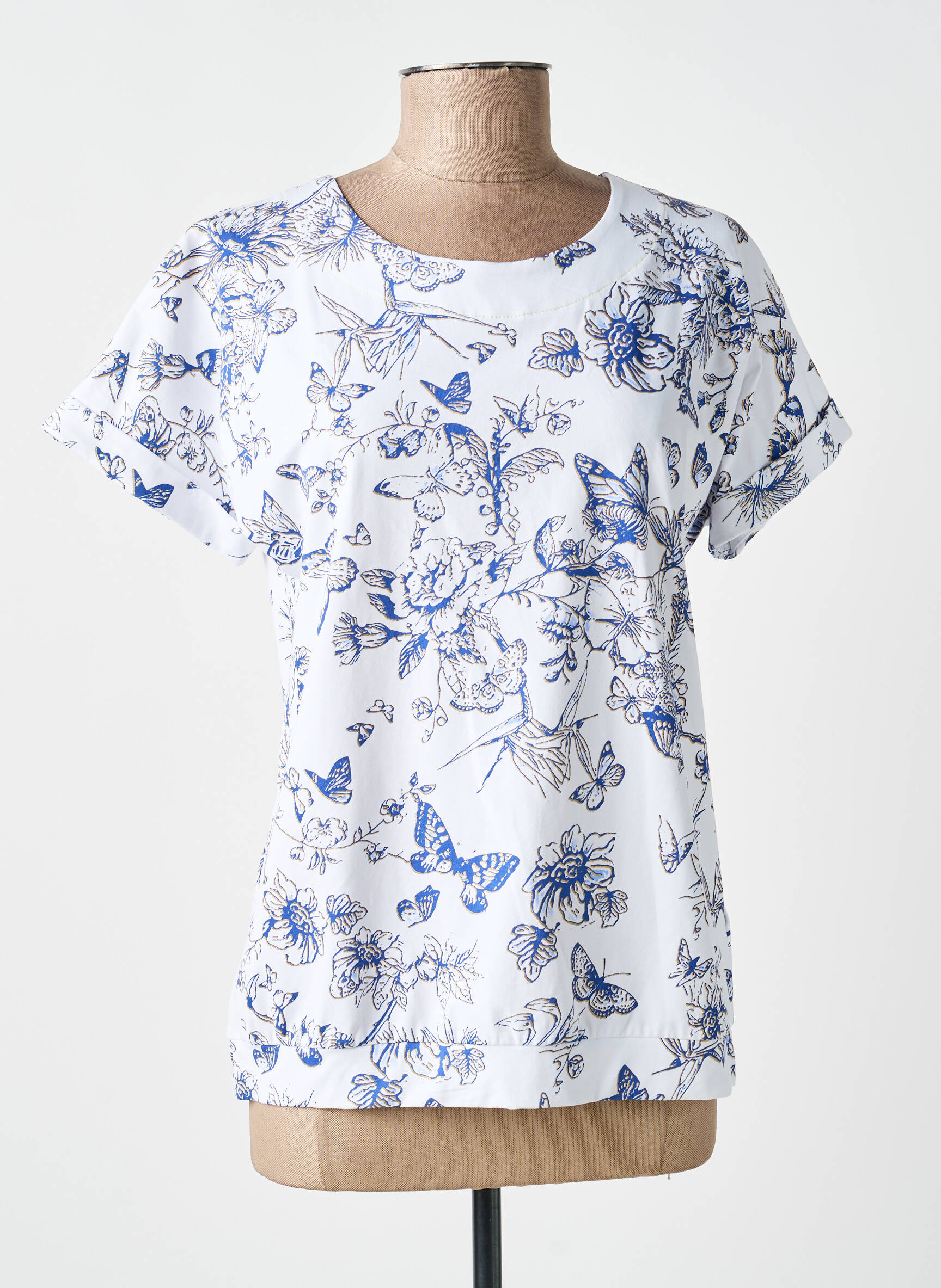 T-shirt stretch manches courtes bleu LEO & UGO femme