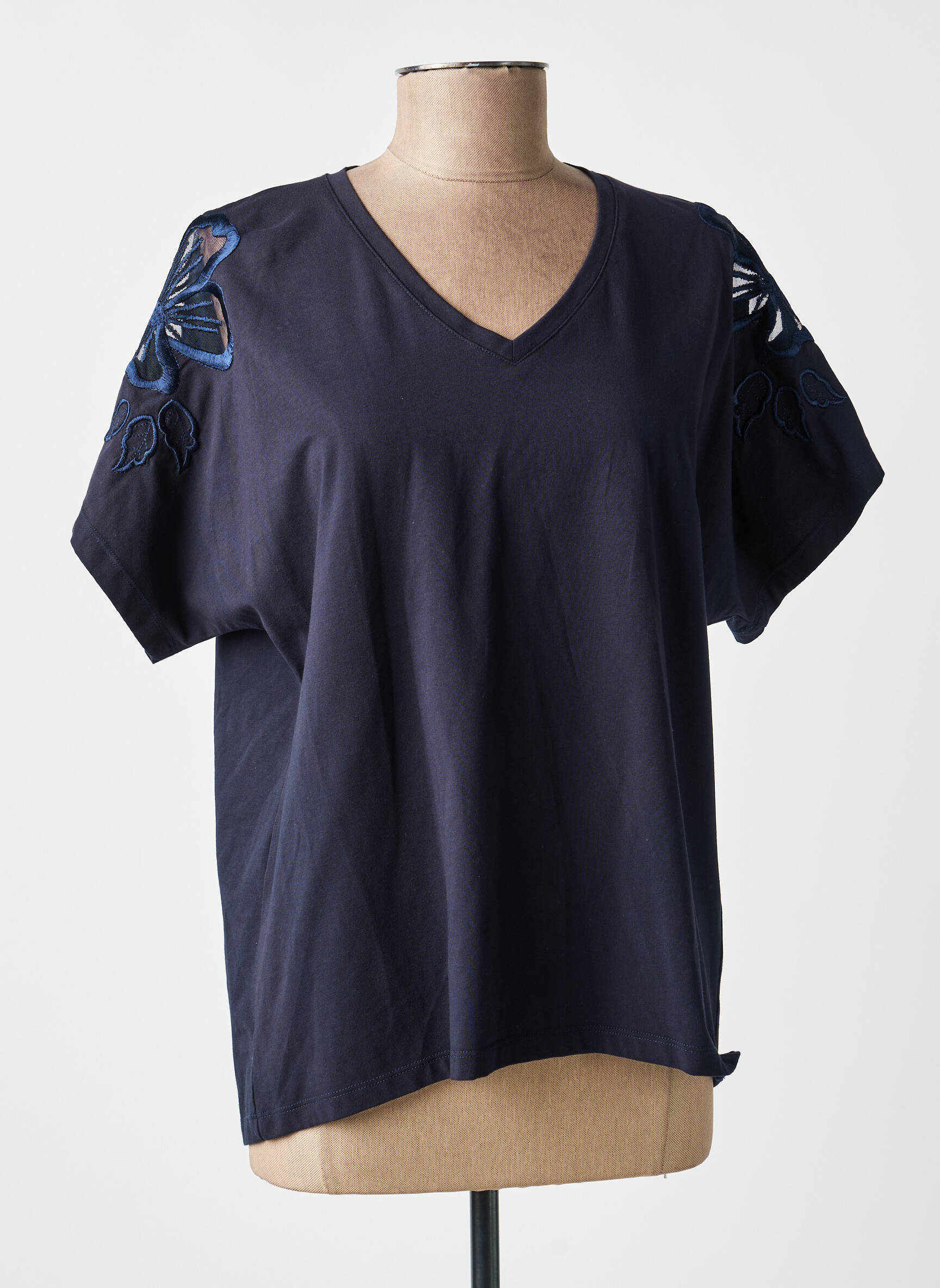 T-shirt coupe droite manches courtes bleu MARIA BELLENTANI femme