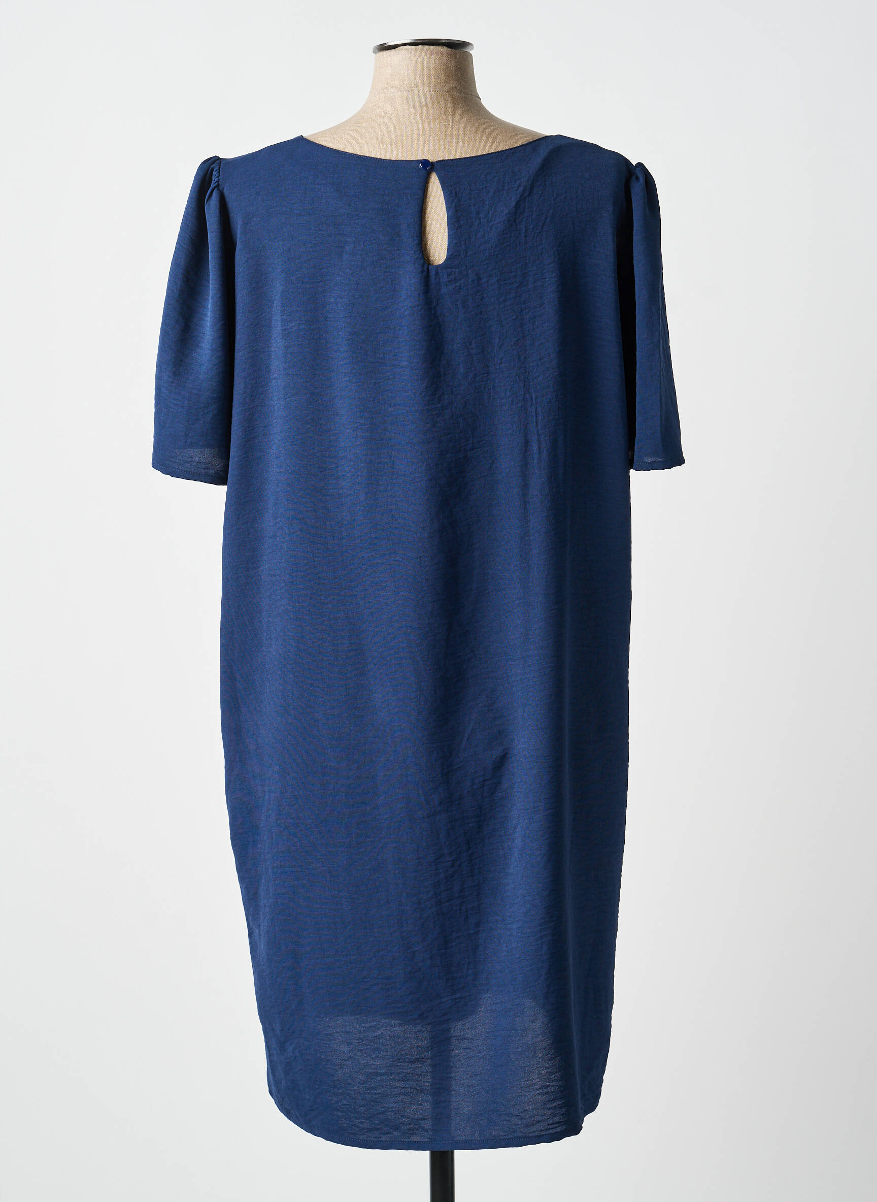 Robe mi-longue coupe fluide manches courtes bleu GEVANA femme
