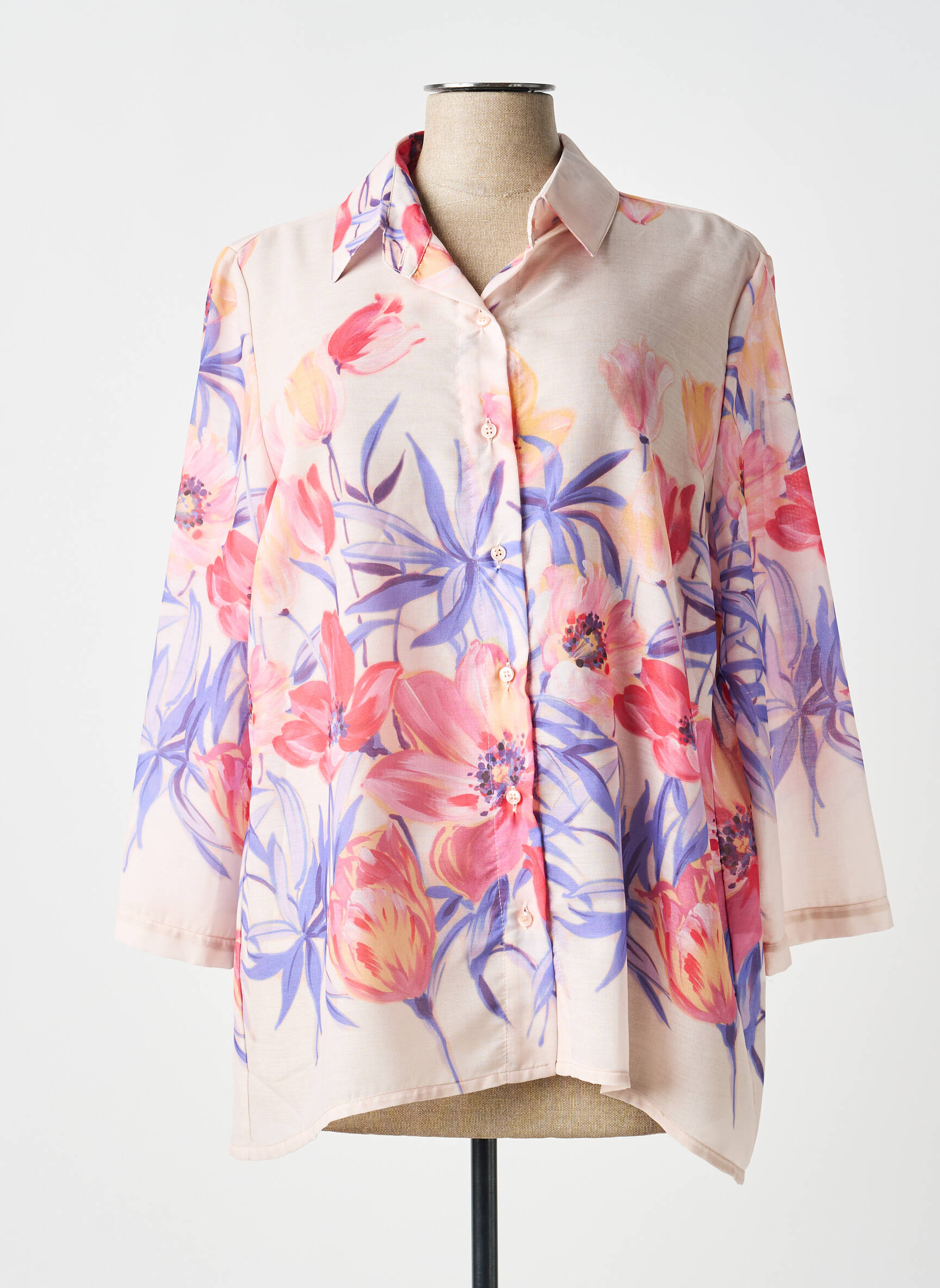 Chemisier imprimé fleurs manches 3/4 rose ELEONORA AMADEI femme