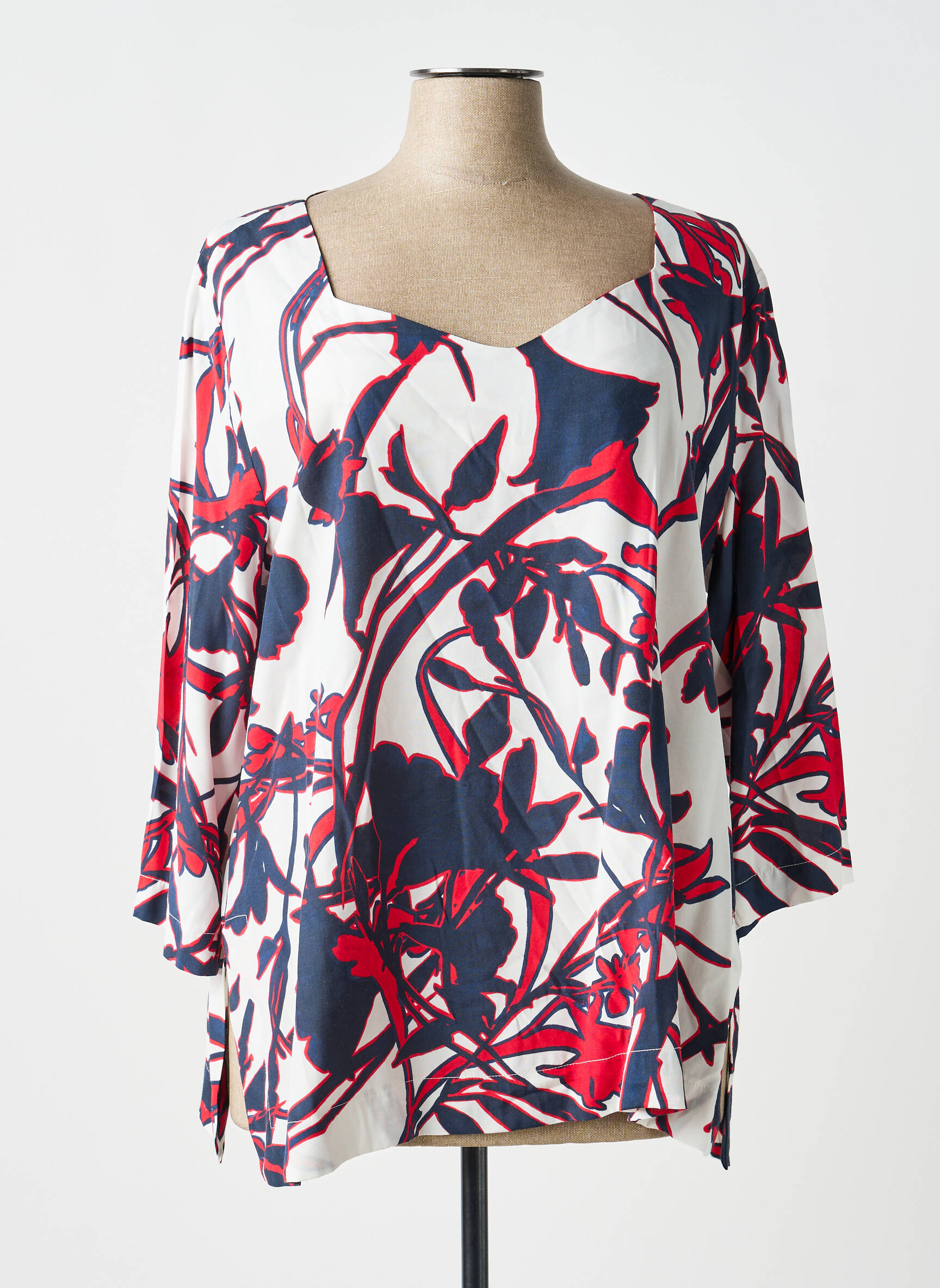 Blouse tissage popeline manches 3/4 rouge MARIA BELLENTANI femme