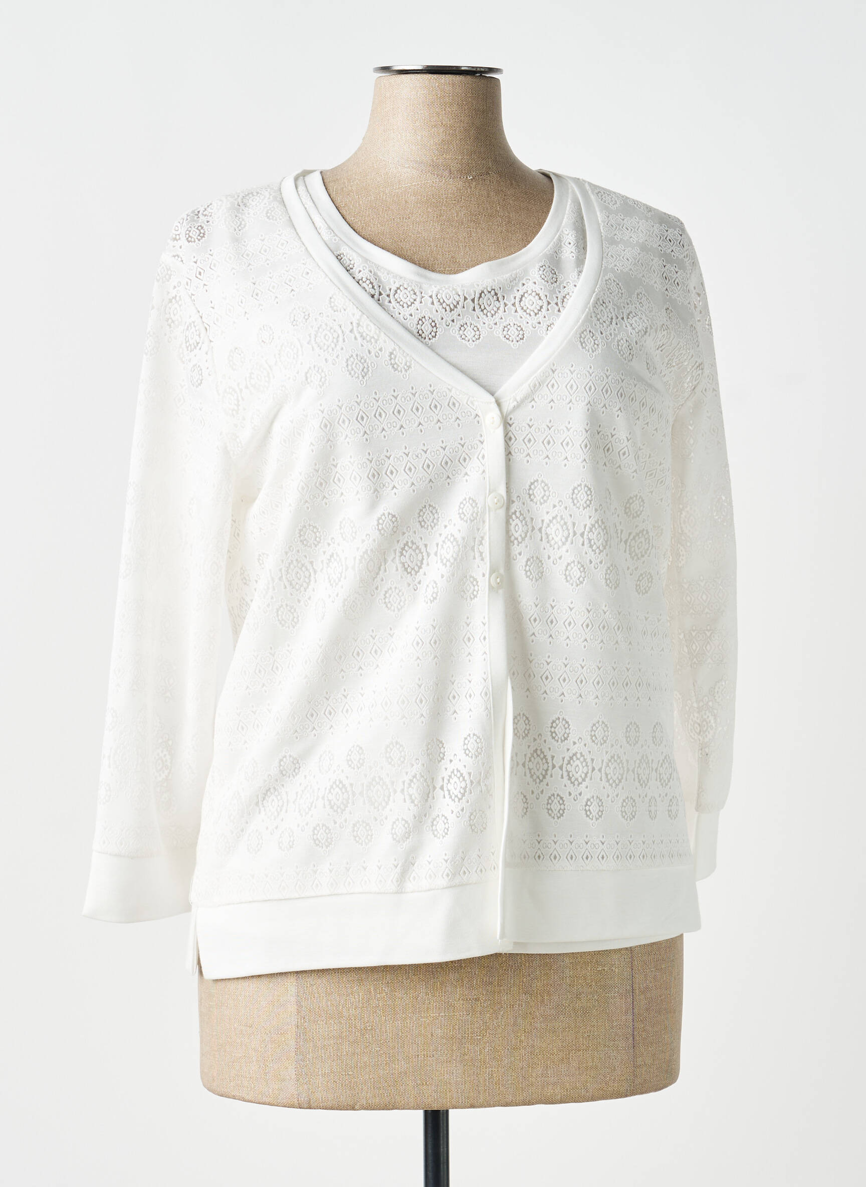 Twin-set manches 3/4 blanc LEO & UGO femme