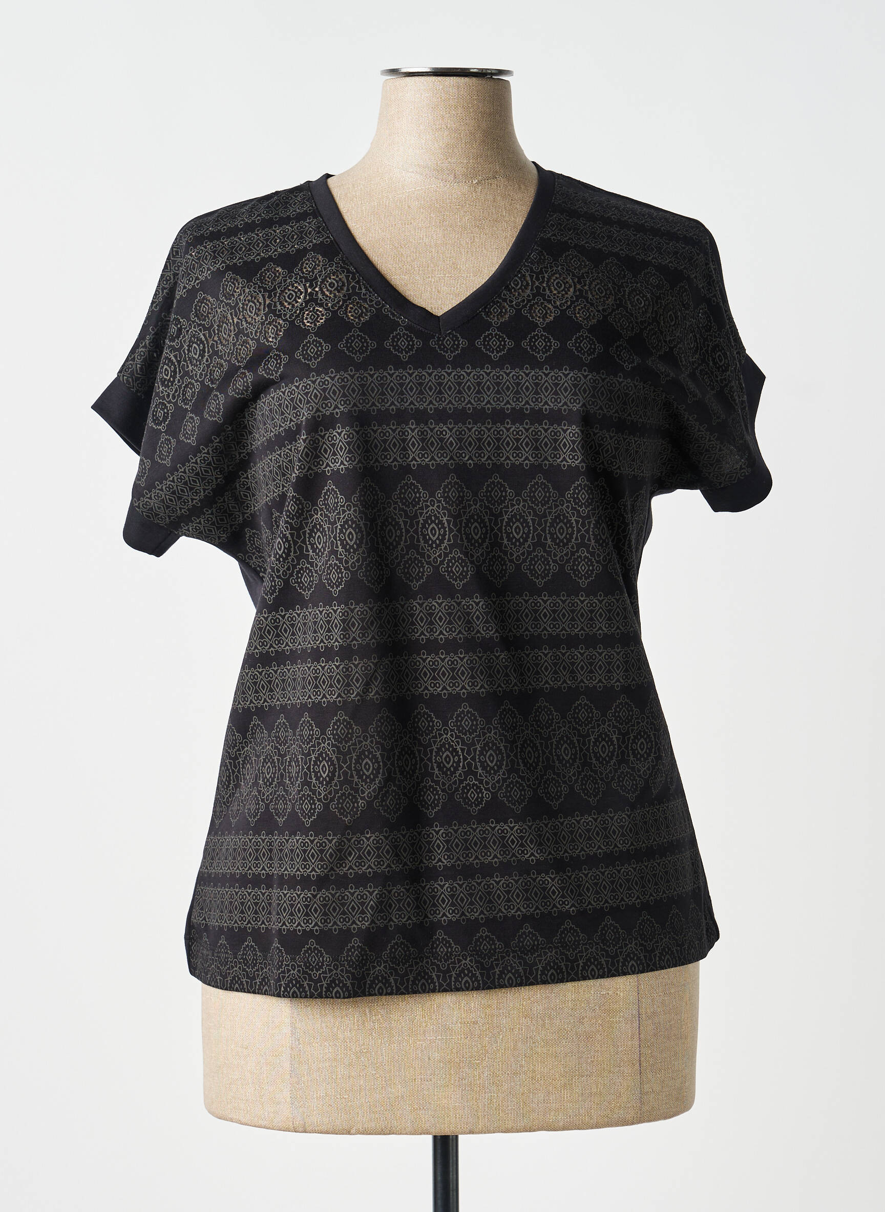 T-shirt imprimé fantaisie manches courtes noir LEO & UGO femme