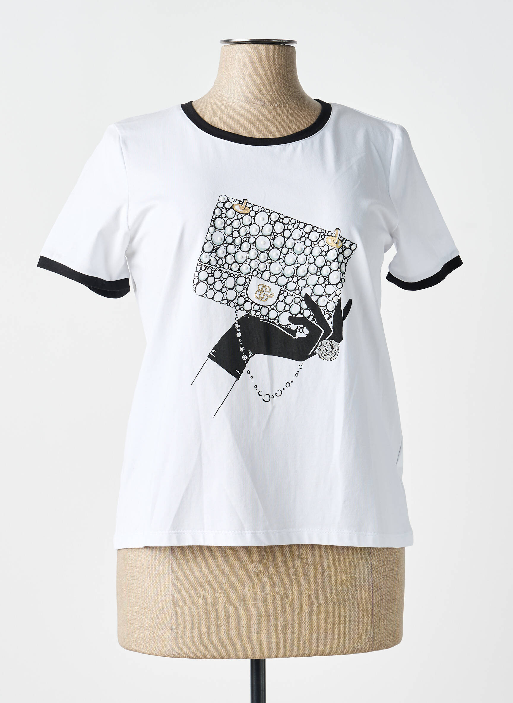 T-shirt sérigraphie avec strass manches courtes blanc LEO & UGO femme
