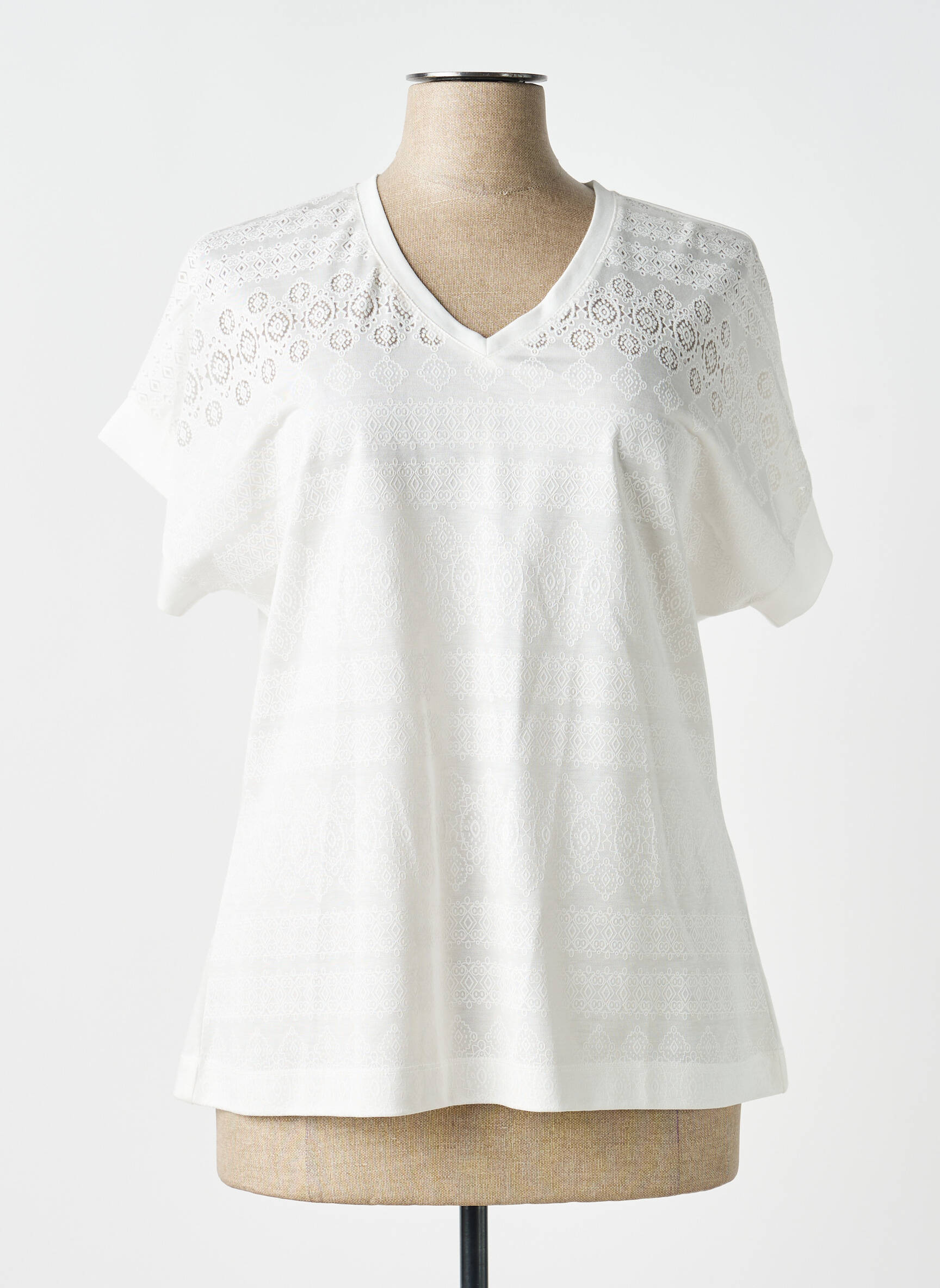 T-shirt imprimé fantaisie manches courtes blanc LEO & UGO femme