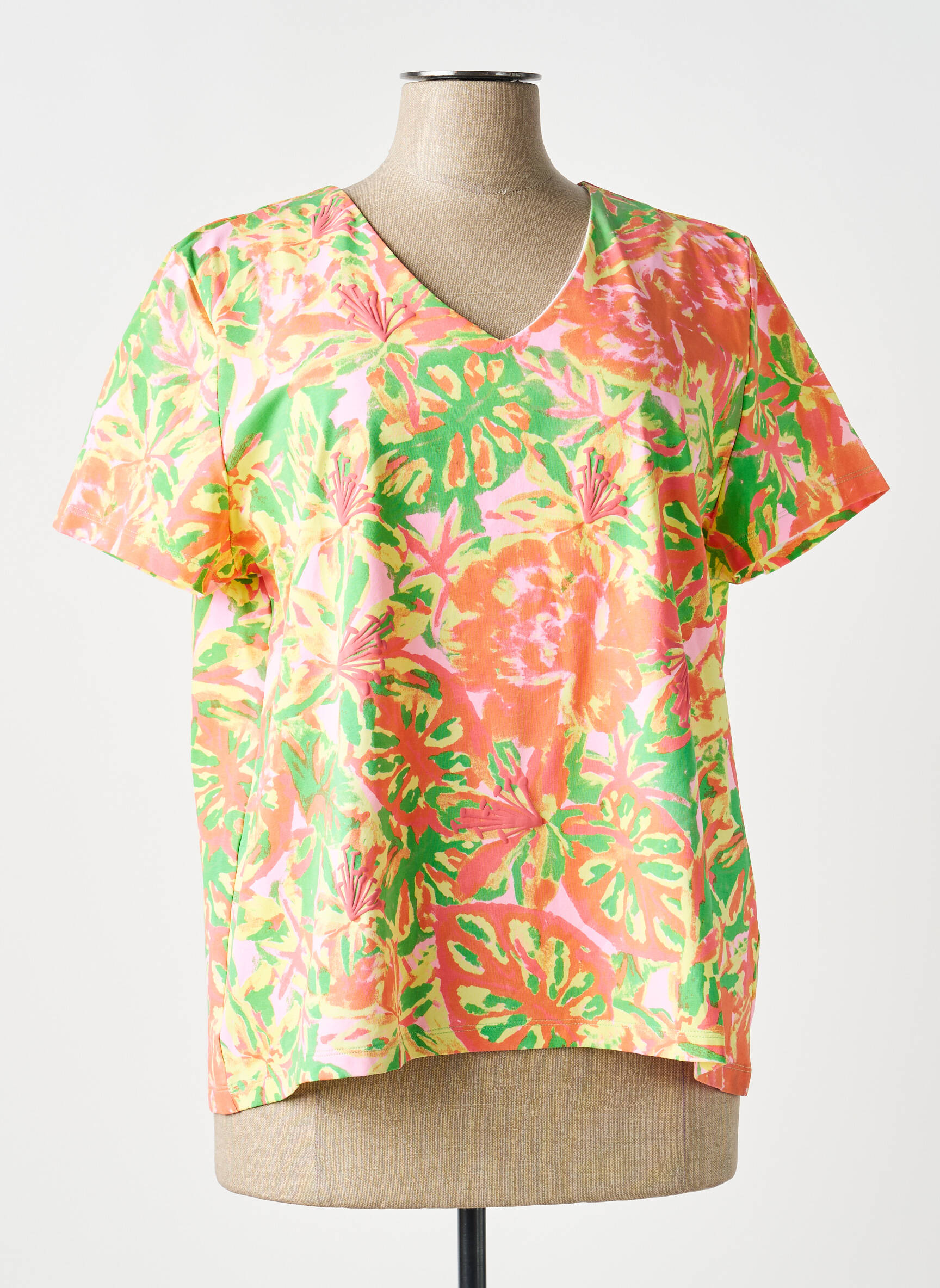 T-shirt imprimé fantaisie manches courtes orange LEO & UGO femme