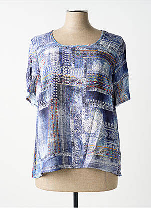 Top imprimé fantaisie manches courtes bleu GUY DUBOUIS femme