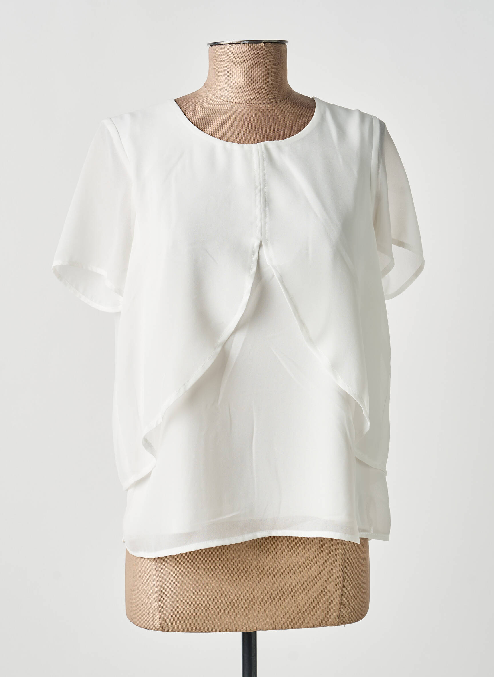 Top tissage crêpe manches courtes blanc GUY DUBOUIS femme