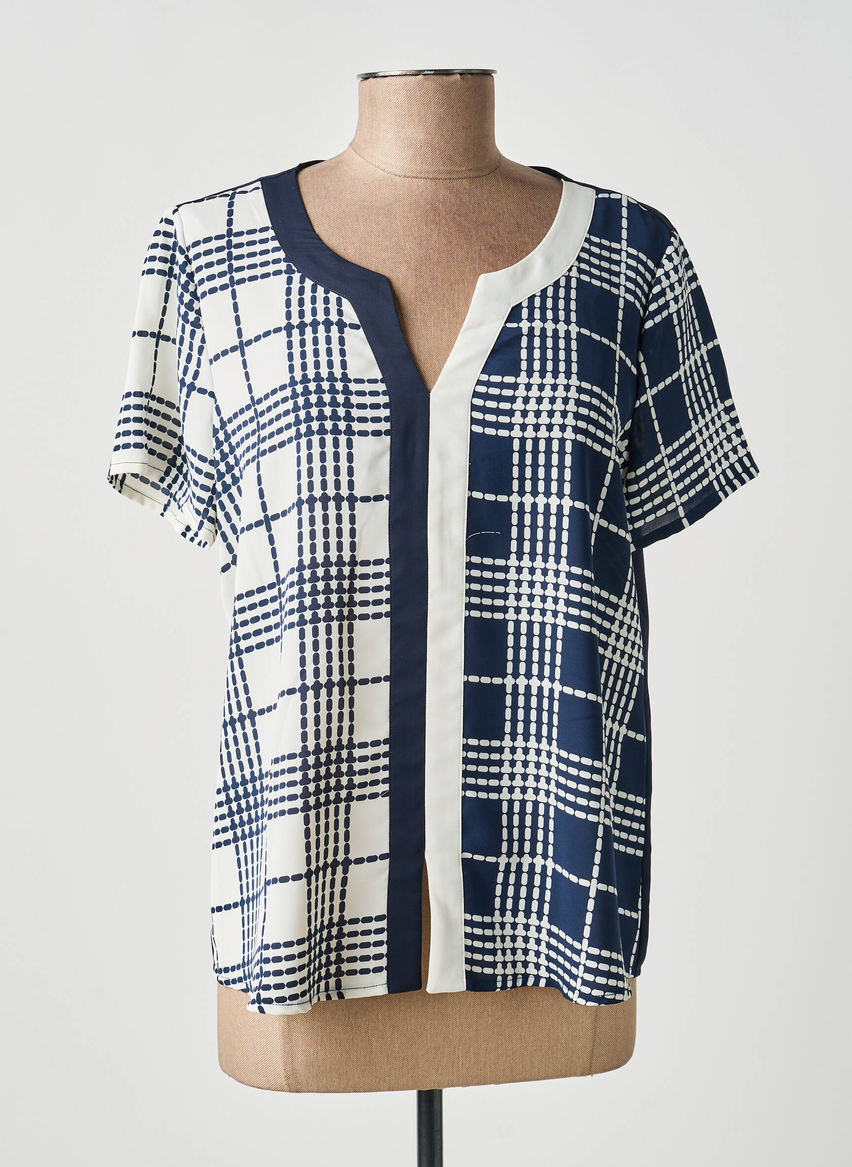 Top tissage crêpe manches courtes bleu GUY DUBOUIS femme