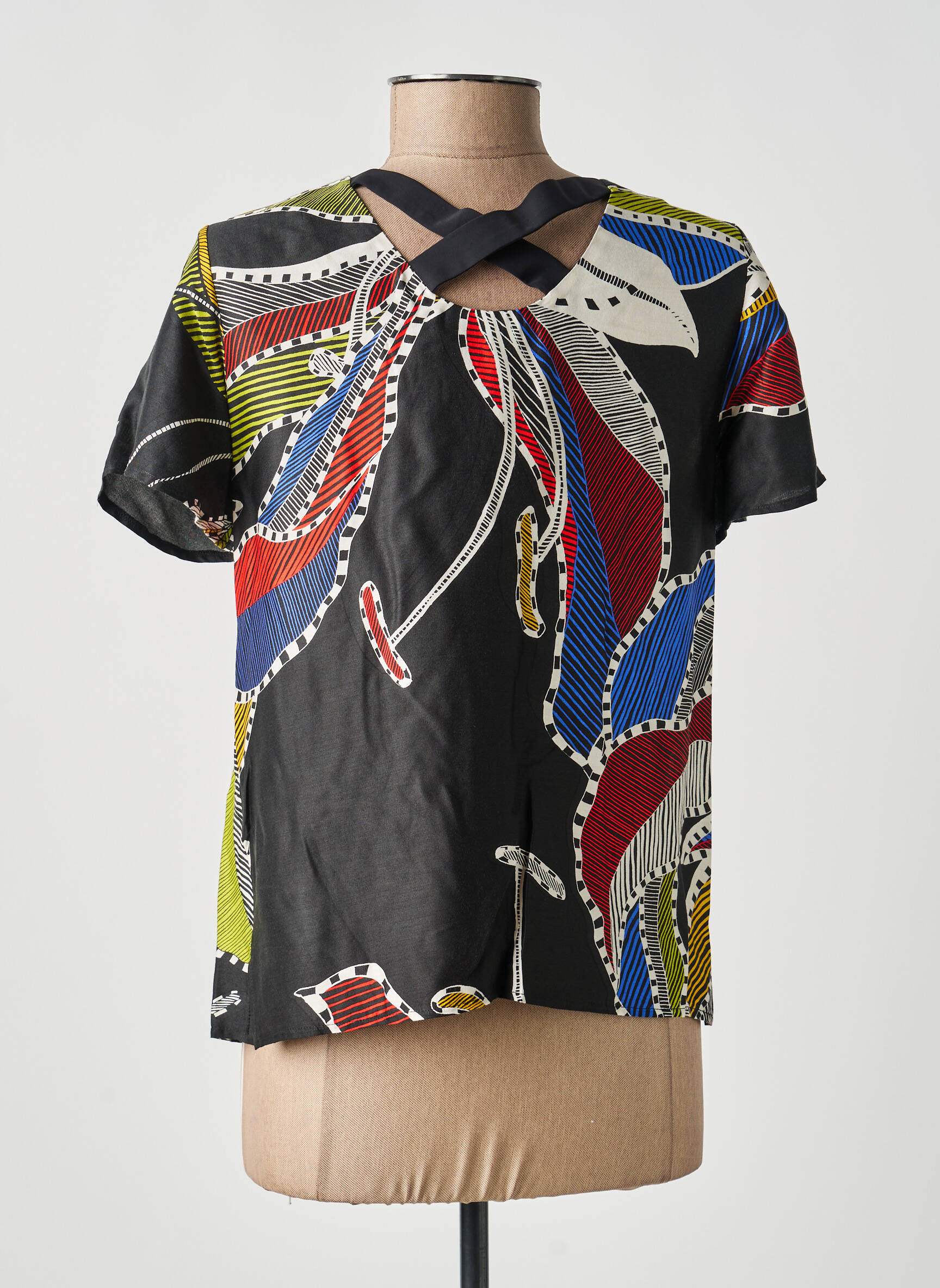Top imprimé fantaisie manches courtes noir MERI & ESCA femme