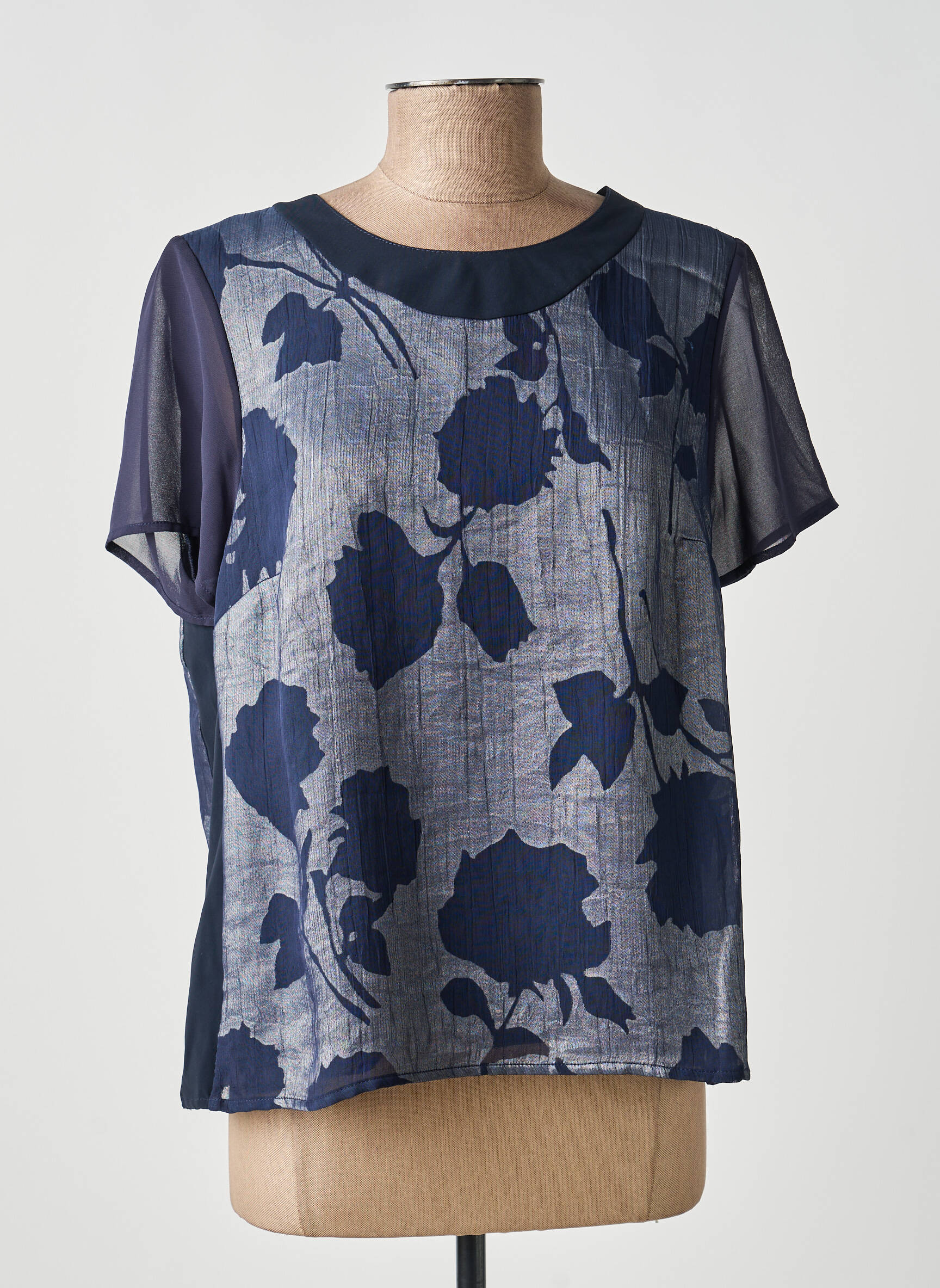 Top tissage crêpe manches courtes bleu GUY DUBOUIS femme