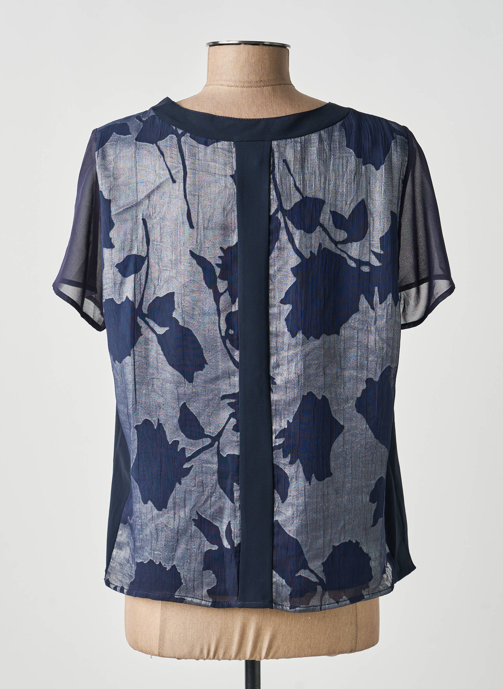 Top tissage crêpe manches courtes bleu GUY DUBOUIS femme