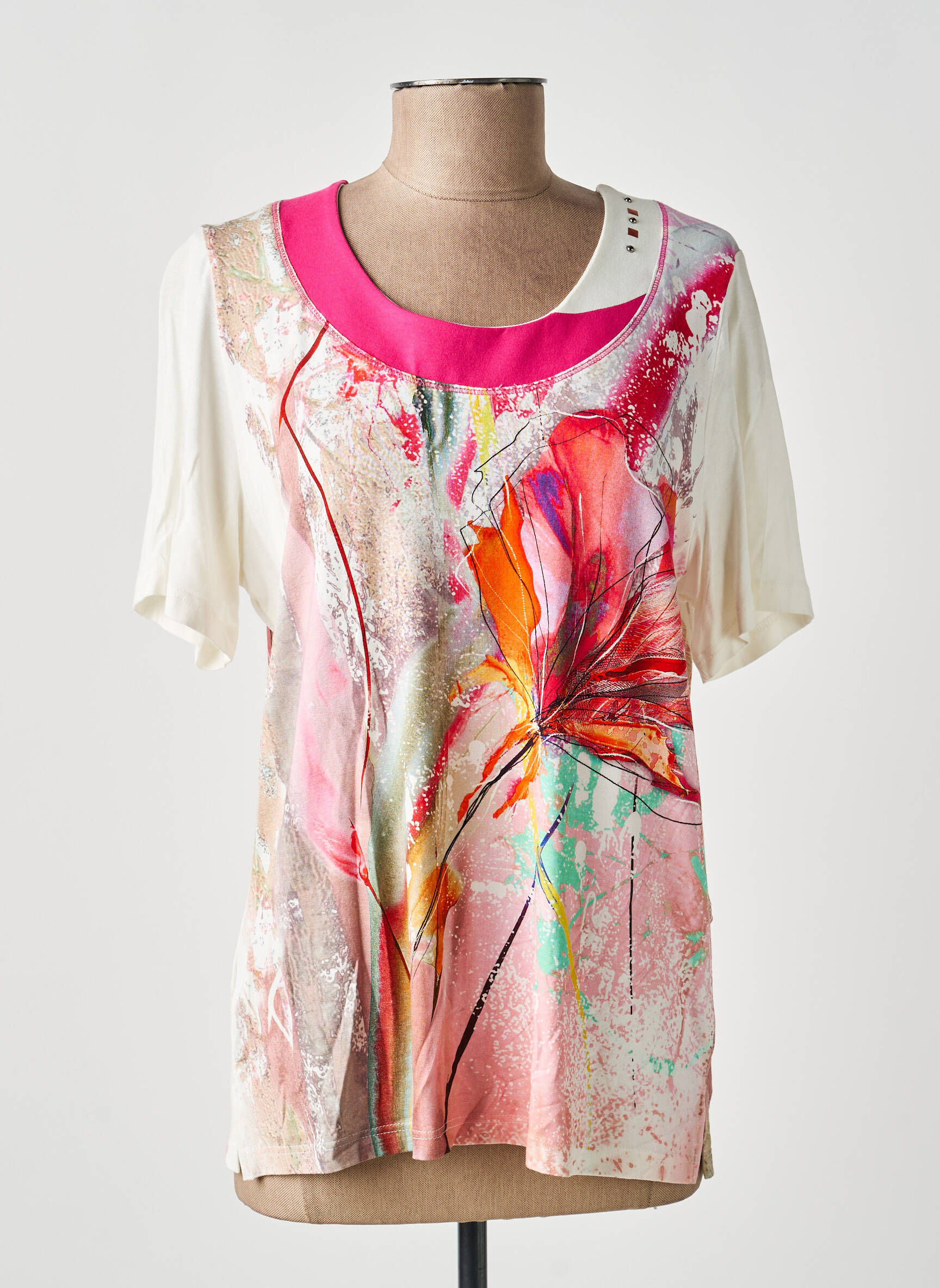 T-shirt imprimé fantaisie manches courtes rose GUY DUBOUIS femme