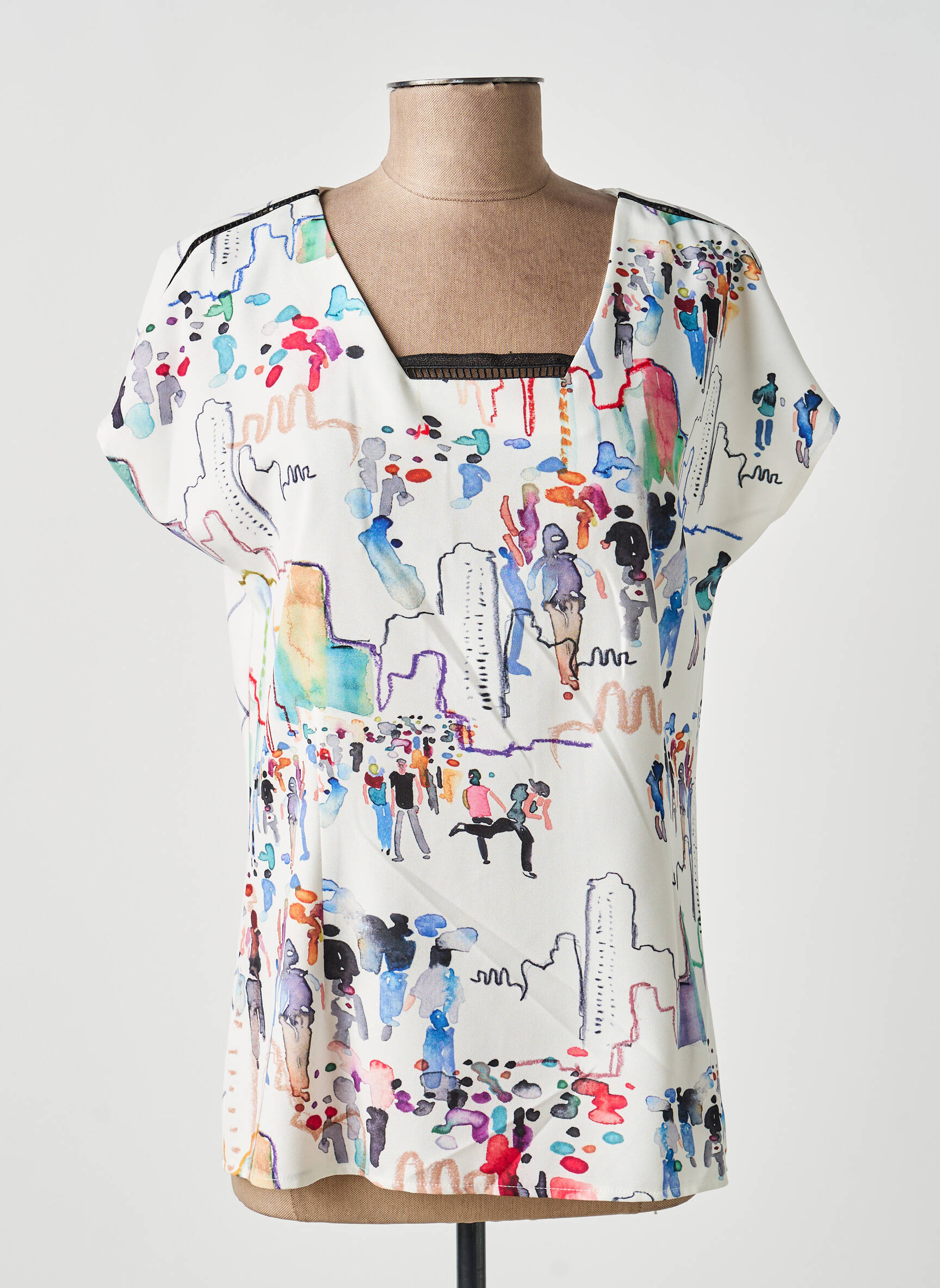 Top col carré manches courtes blanc MERI & ESCA femme
