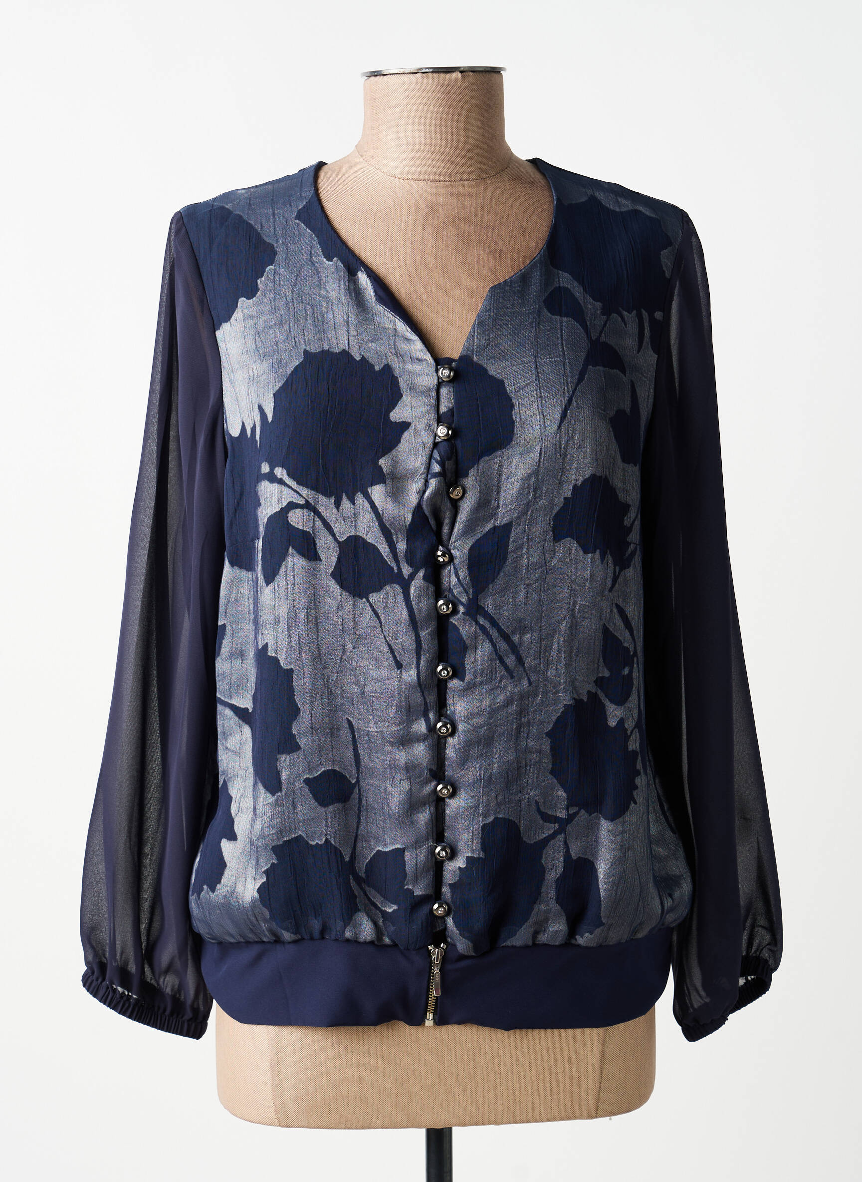 Chemisier tissage crêpe manches longues bleu GUY DUBOUIS femme