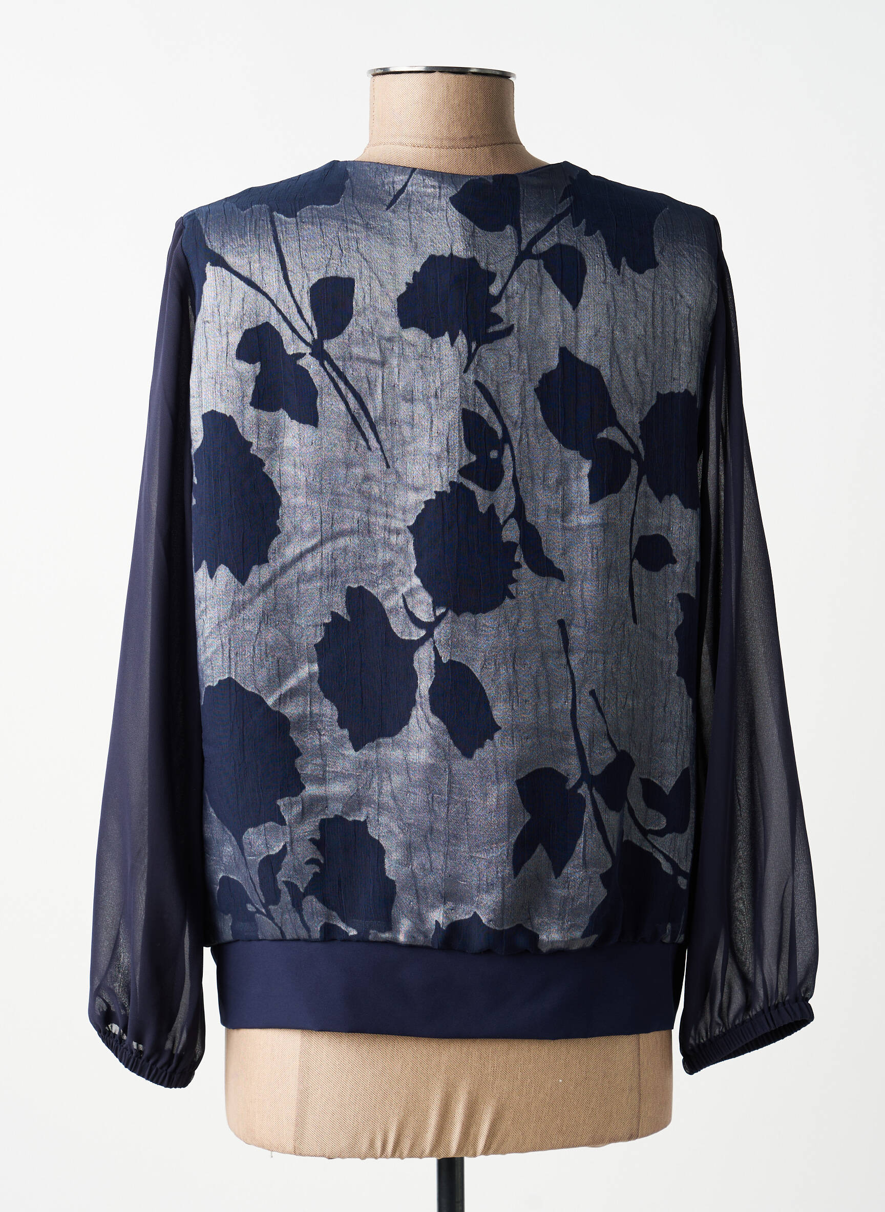 Chemisier tissage crêpe manches longues bleu GUY DUBOUIS femme
