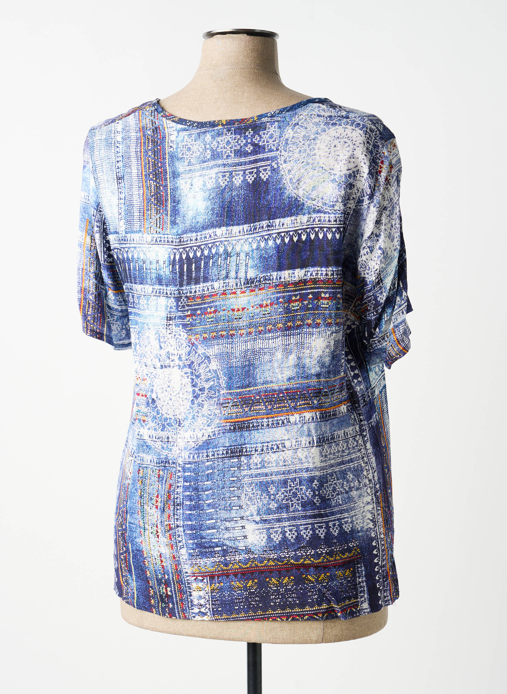 Top imprimé fantaisie manches courtes bleu GUY DUBOUIS femme