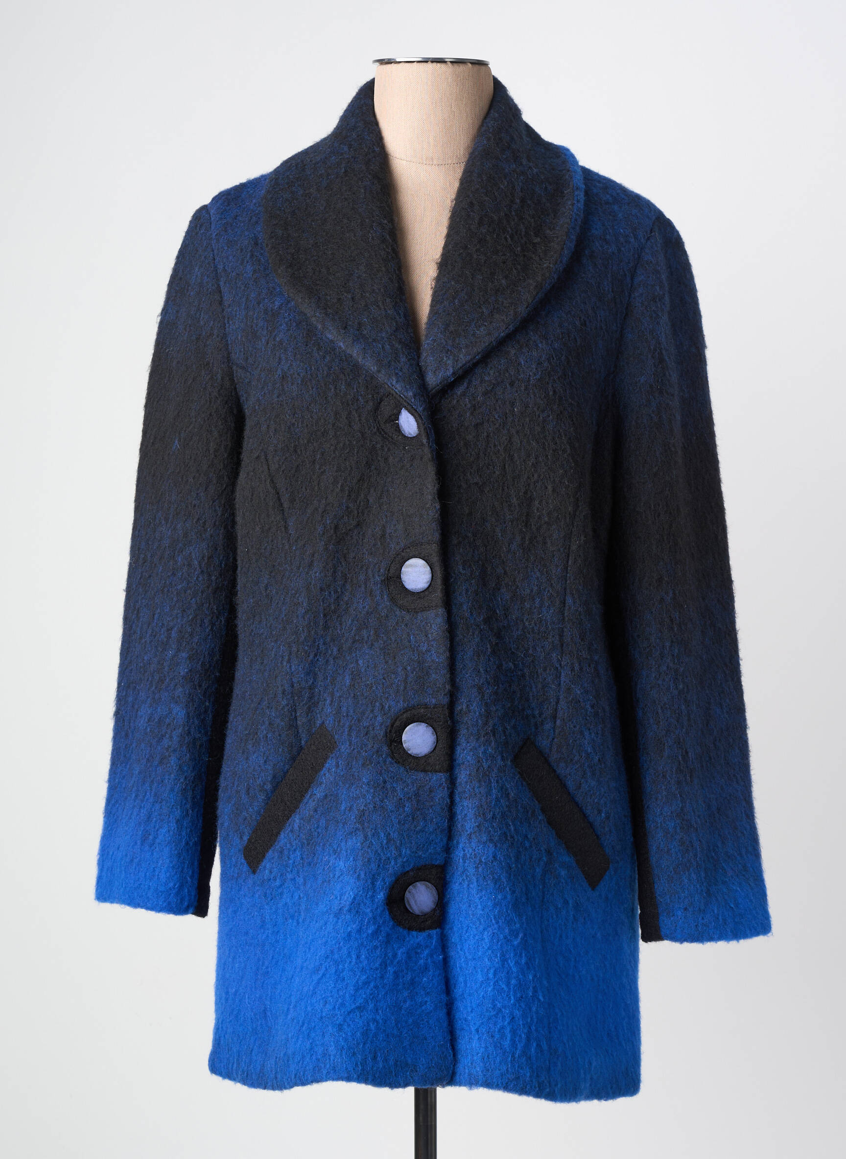 Manteau long coupe droite sans capuche bleu MERI & ESCA femme