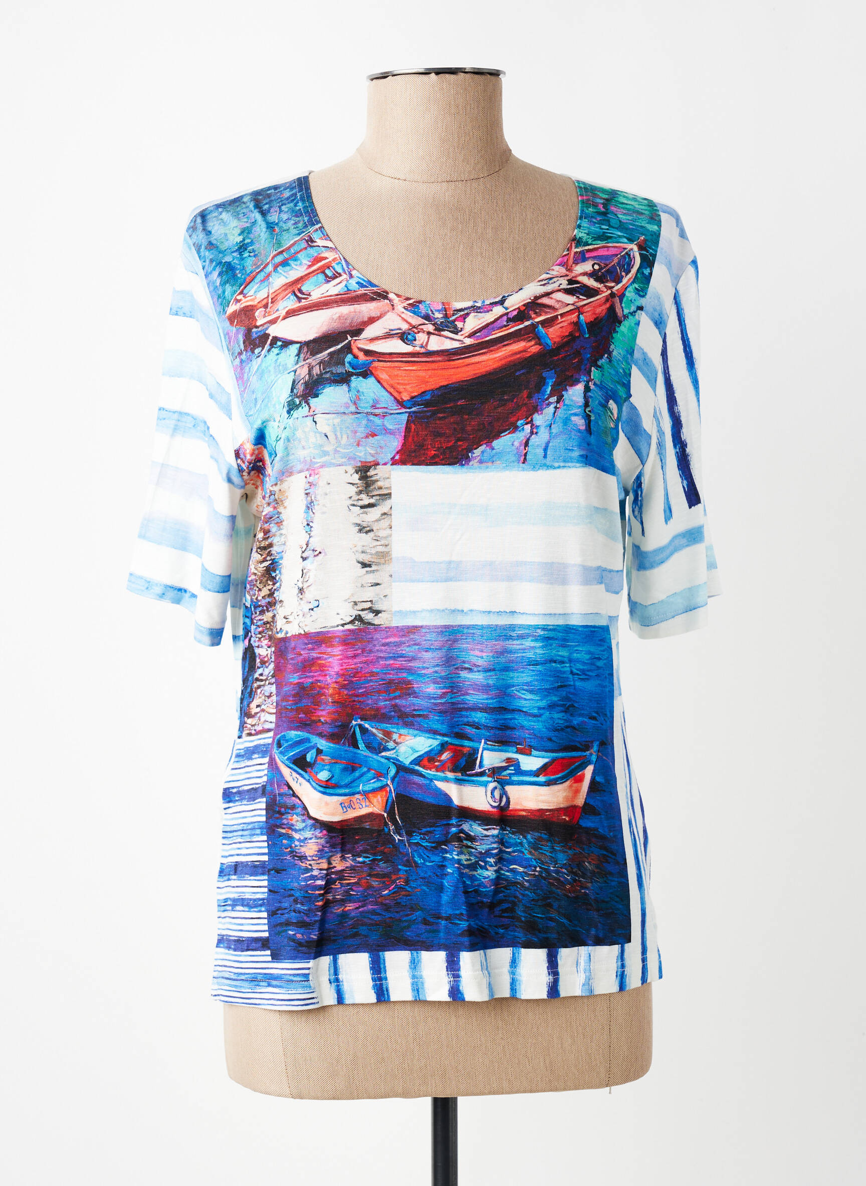 T-shirt imprimé fantaisie manches courtes bleu GUY DUBOUIS femme