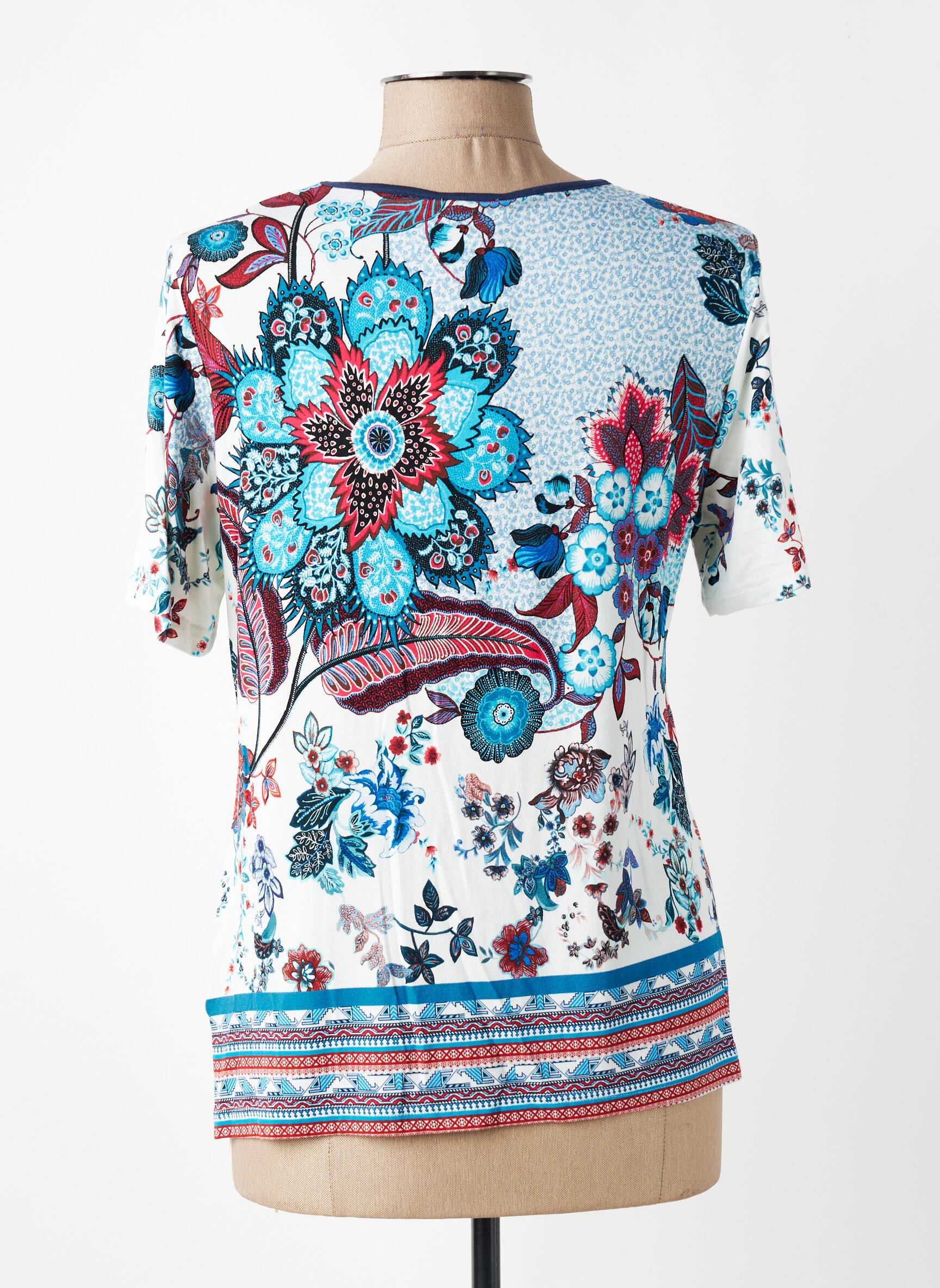 T-shirt imprimé fantaisie manches courtes bleu GUY DUBOUIS femme