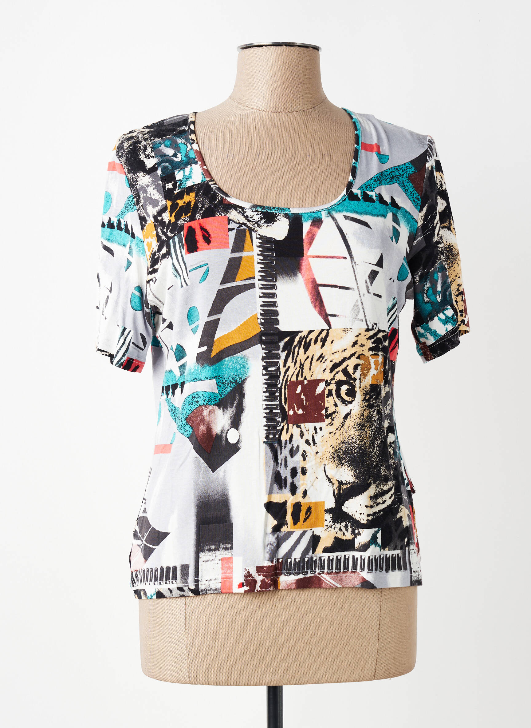 T-shirt imprimé fantaisie manches courtes bleu GUY DUBOUIS femme