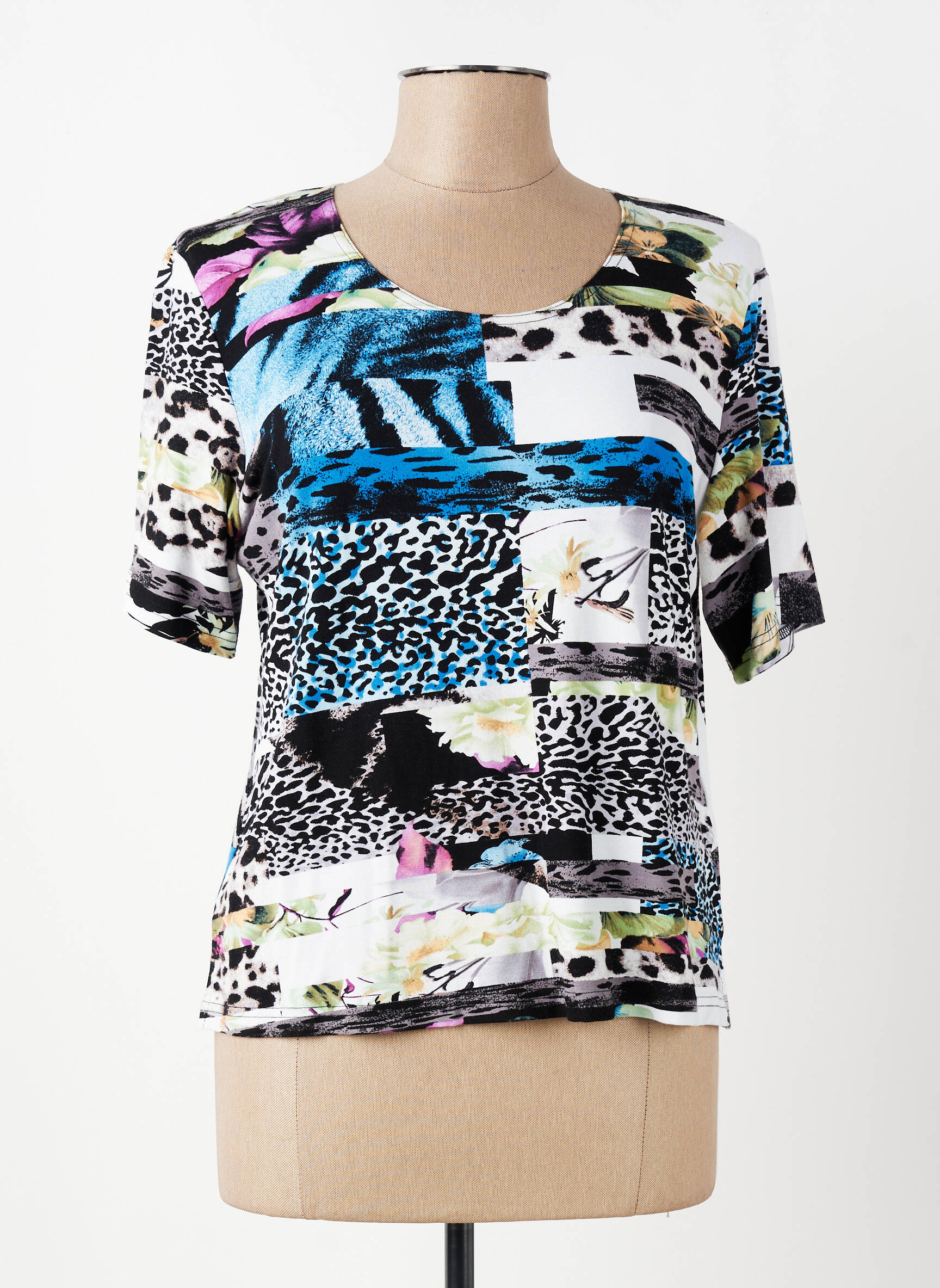 T-shirt imprimé fantaisie manches courtes bleu GUY DUBOUIS femme