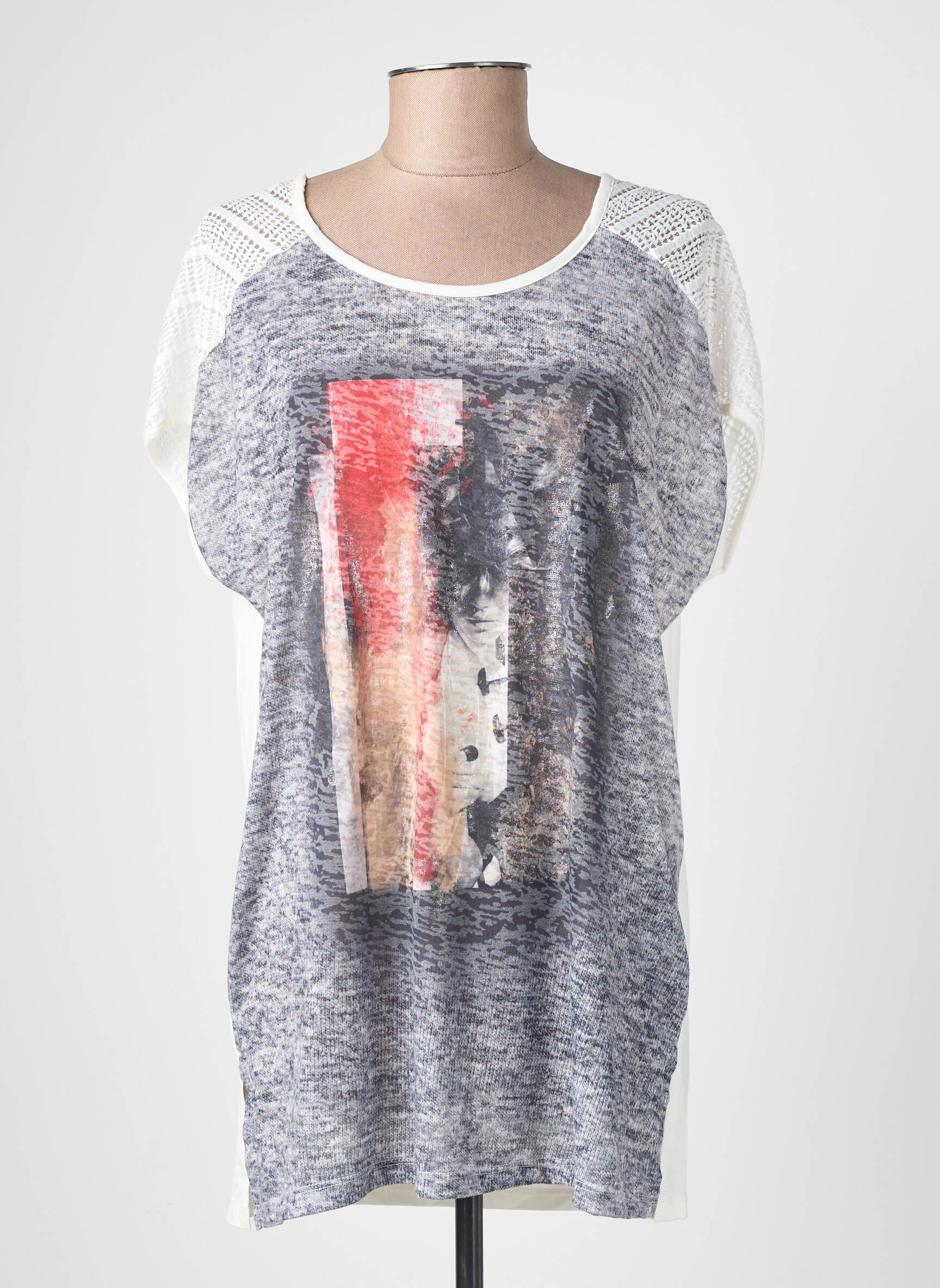 T-shirt imprimé fantaisie manches courtes gris MERI & ESCA femme