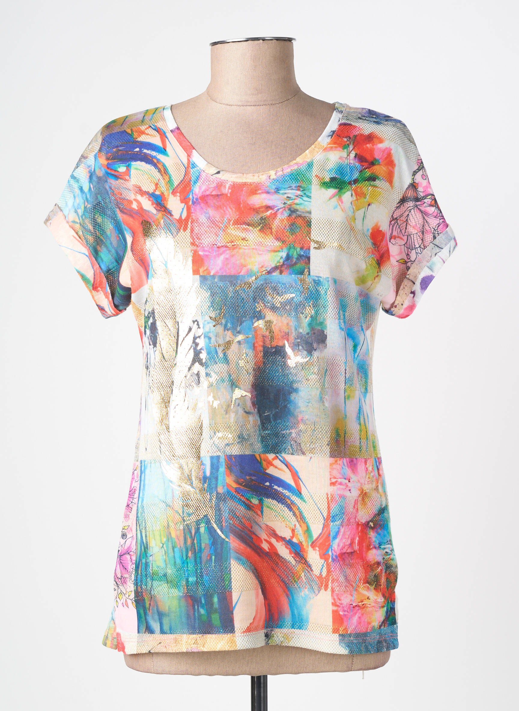 T-shirt imprimé fantaisie manches courtes bleu GUY DUBOUIS femme