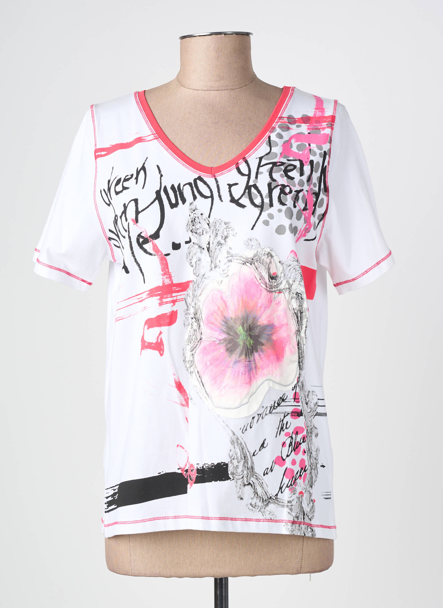 T-shirt imprimé fantaisie manches courtes blanc IMPULSION femme
