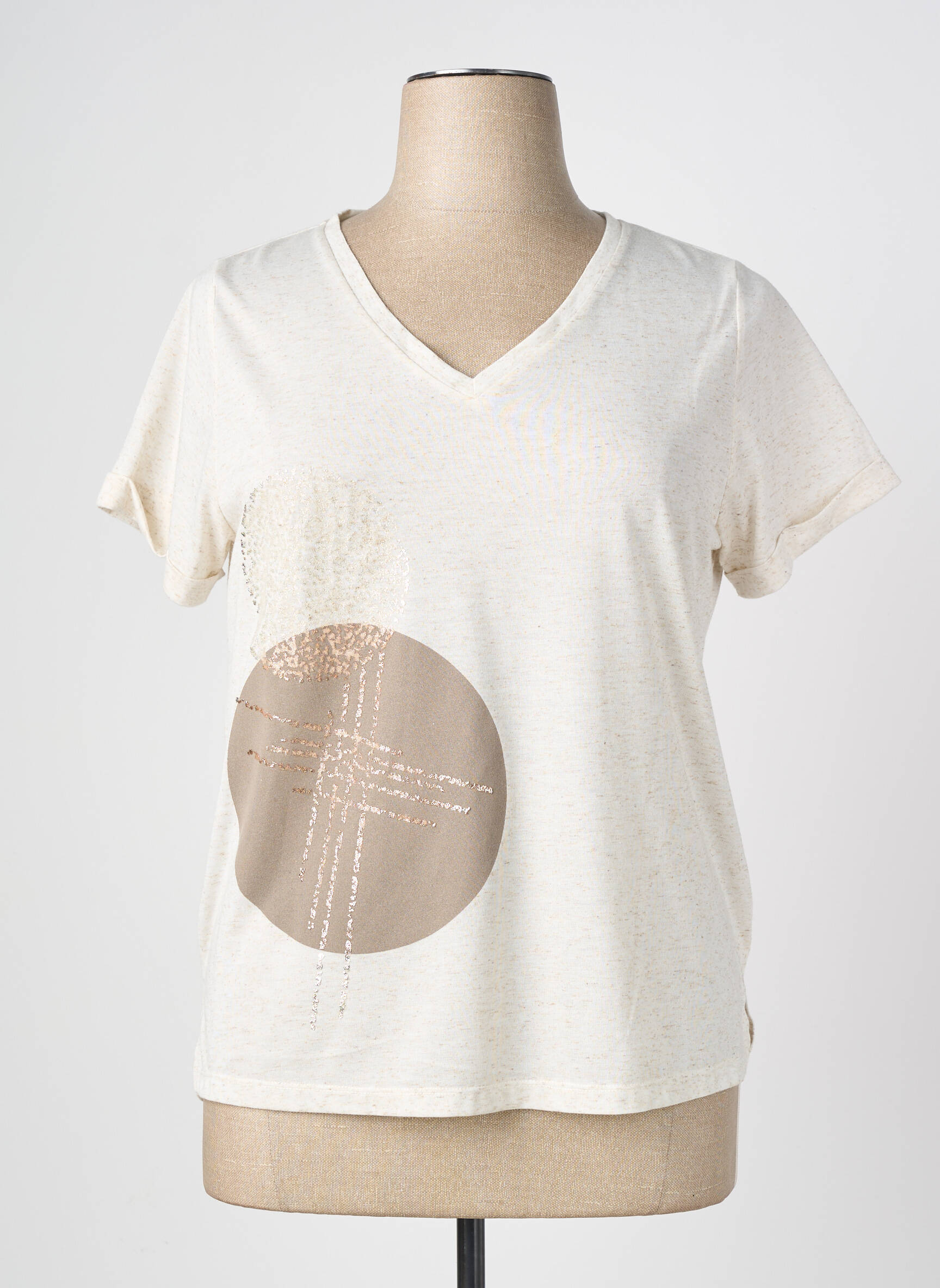 T-shirt col v manches courtes beige MERI & ESCA femme