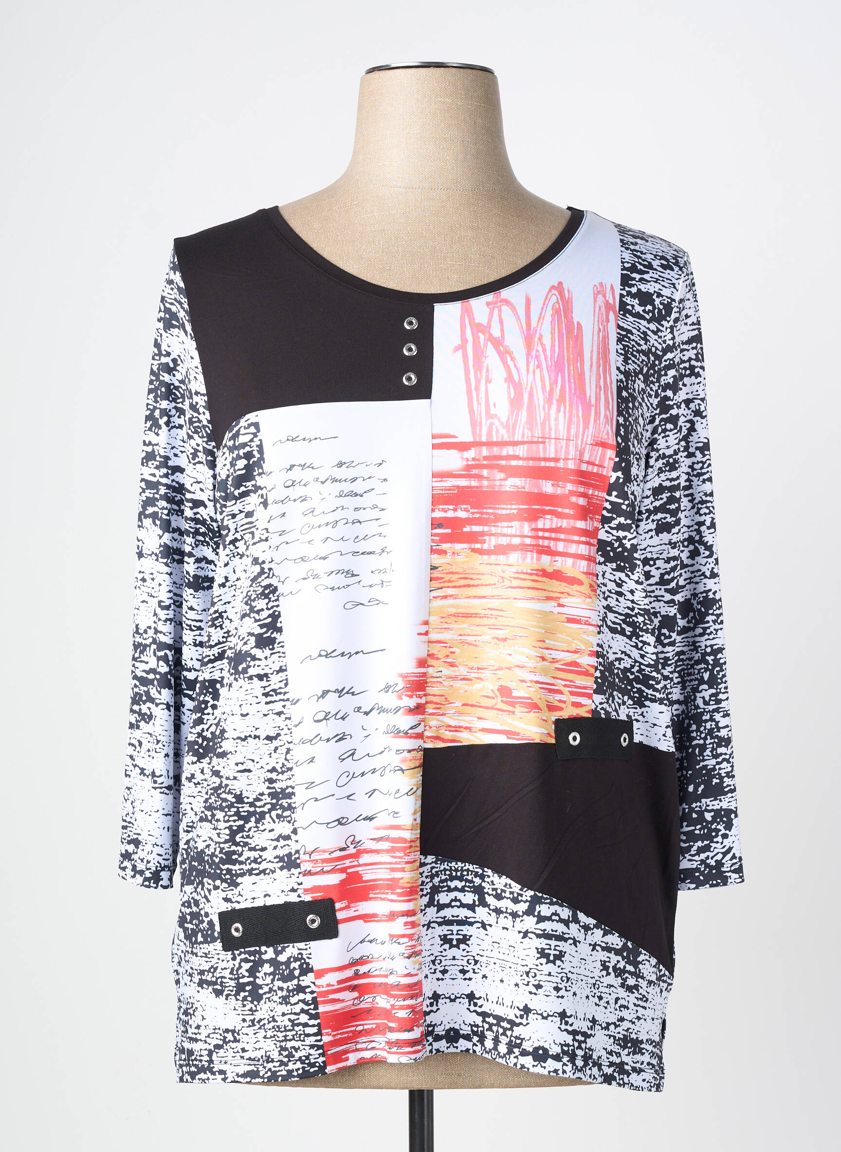 T-shirt manches 3/4 manches 3/4 noir GUY DUBOUIS femme