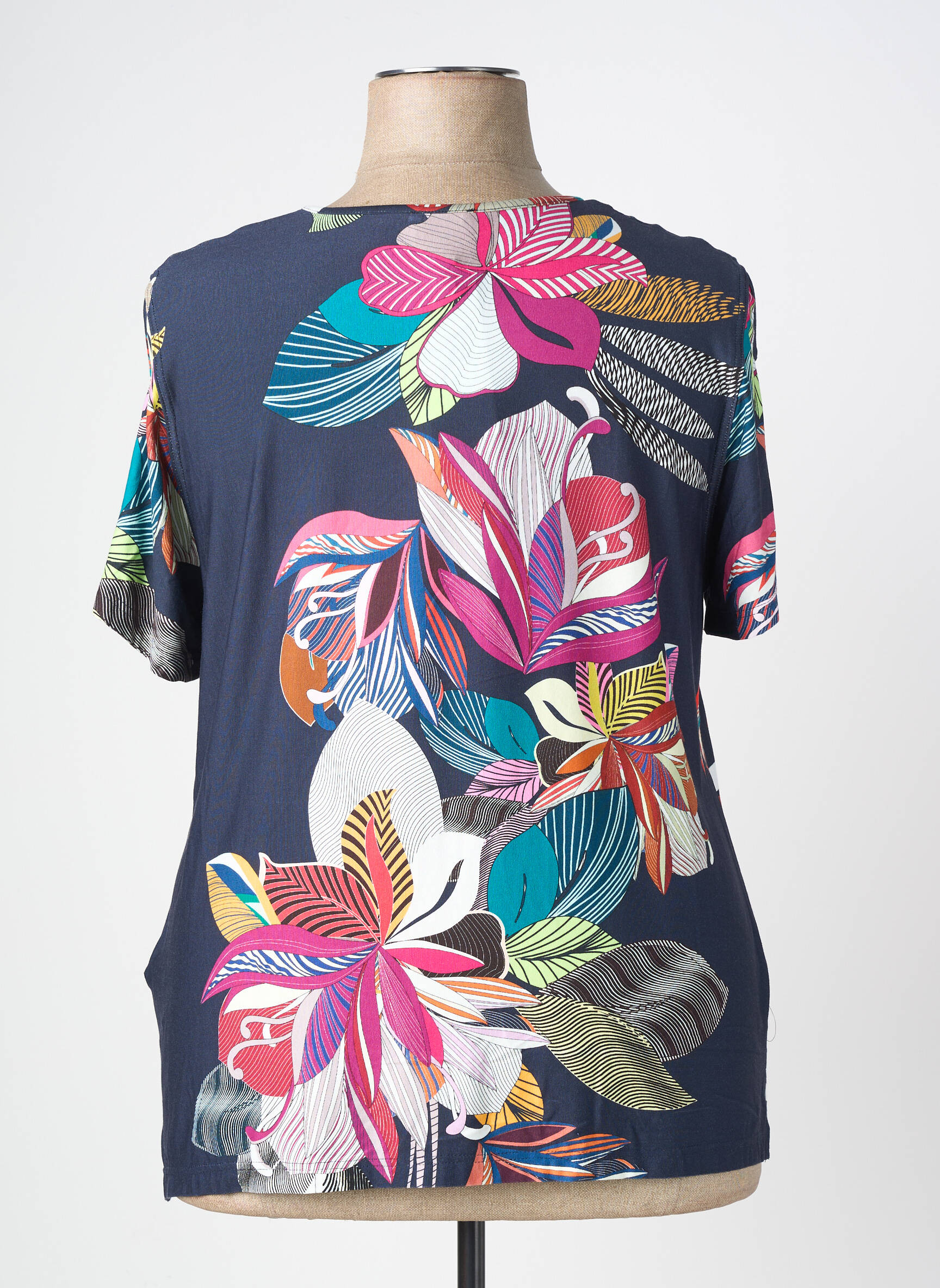 T-shirt imprimé fantaisie manches courtes bleu FRANCE RIVOIRE femme