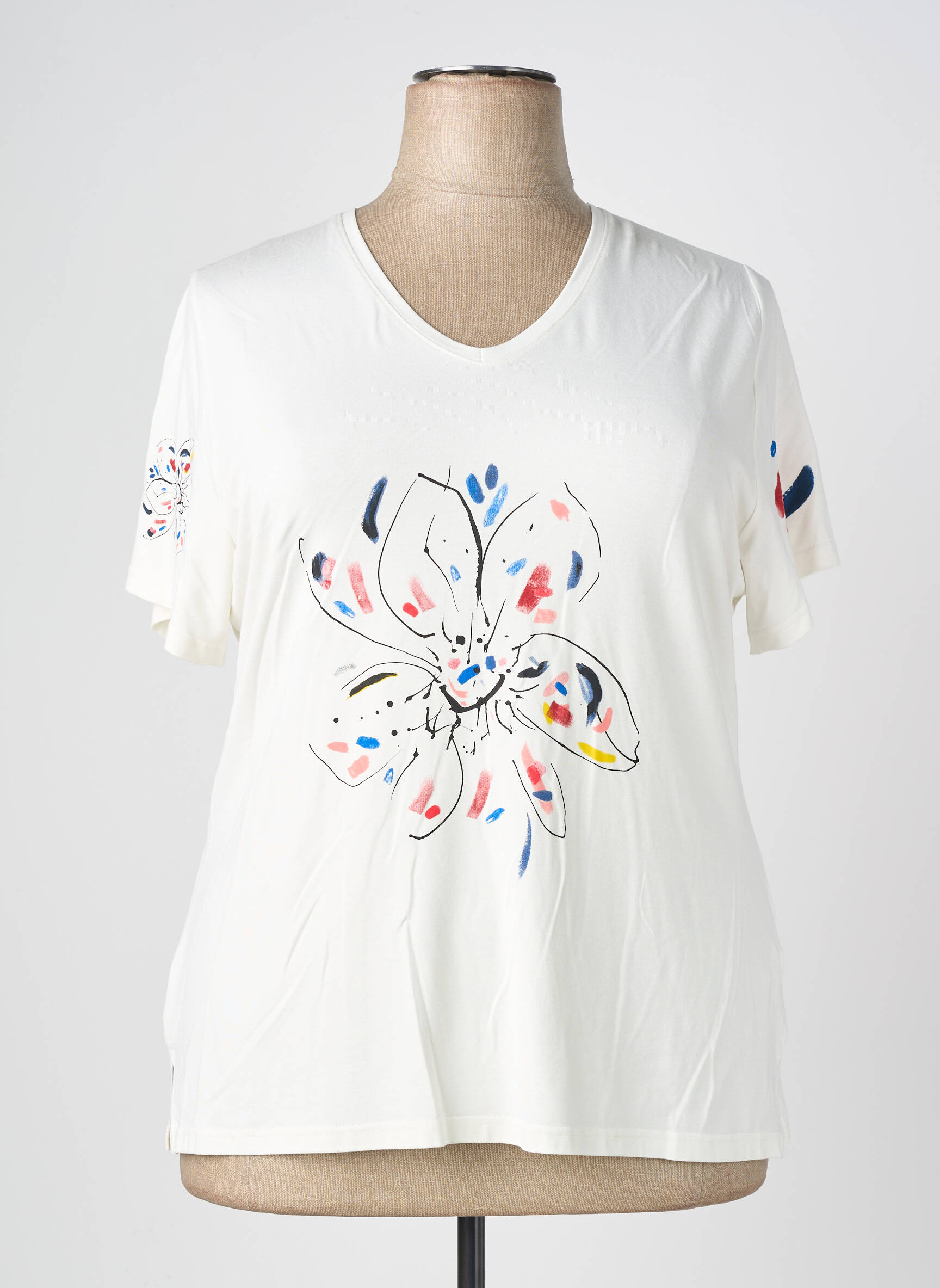 T-shirt imprimé fantaisie manches courtes blanc GUY DUBOUIS femme