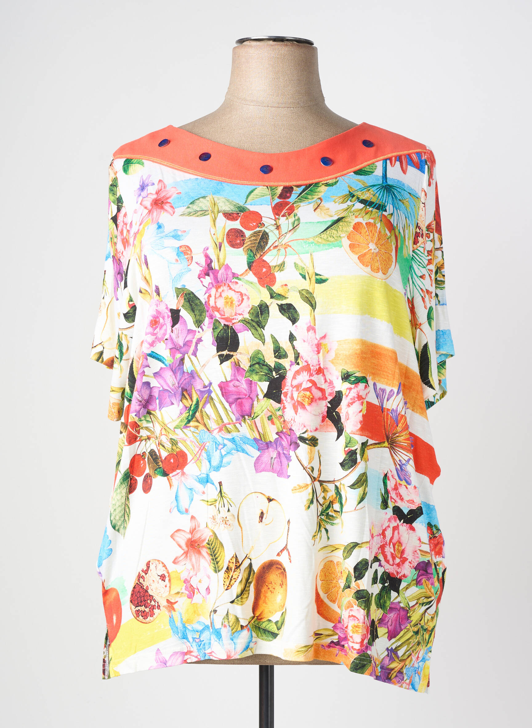 T-shirt imprimé fantaisie manches courtes orange GUY DUBOUIS femme