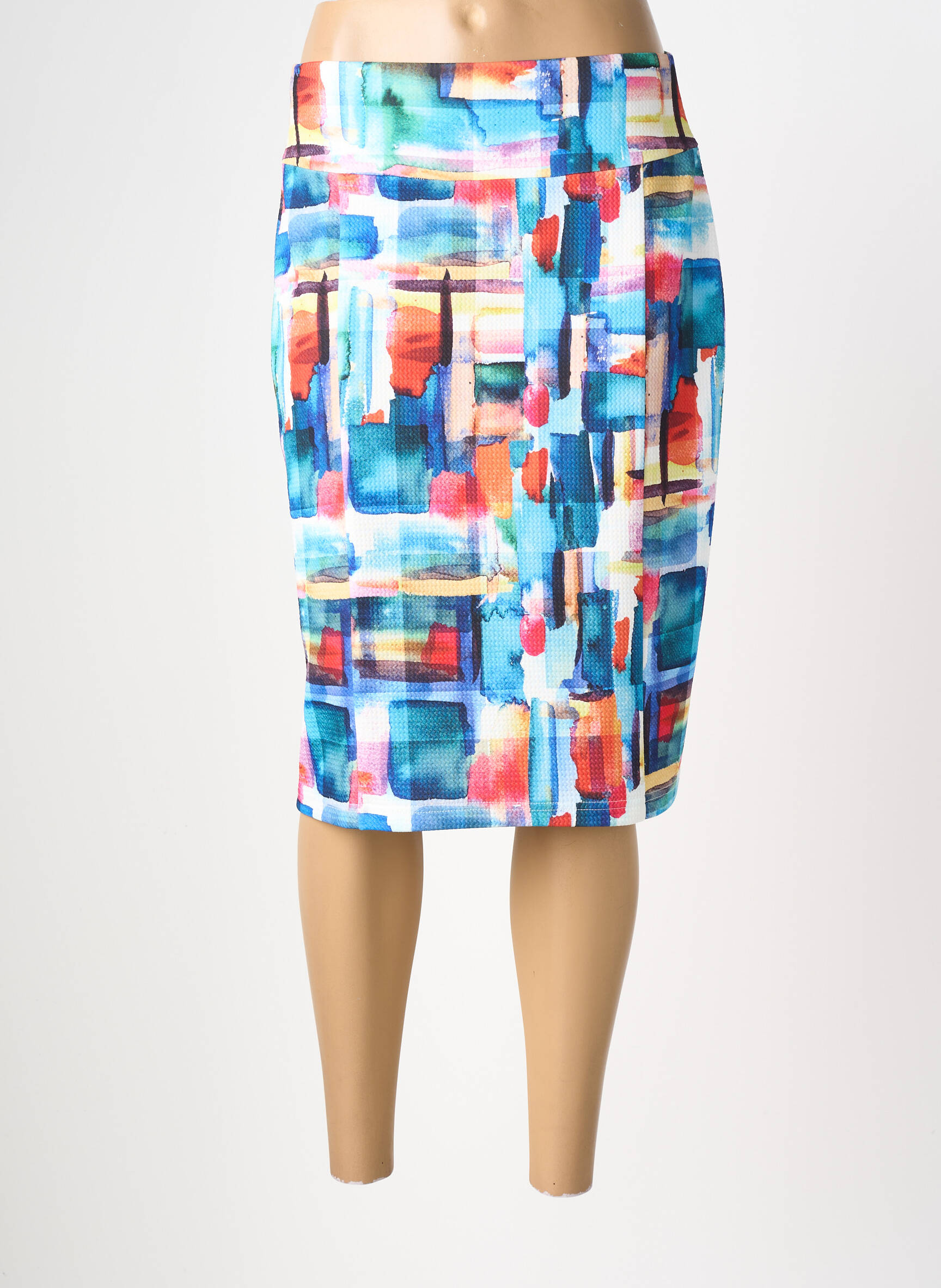 Jupe mi-longue stretch bleu GUY DUBOUIS femme