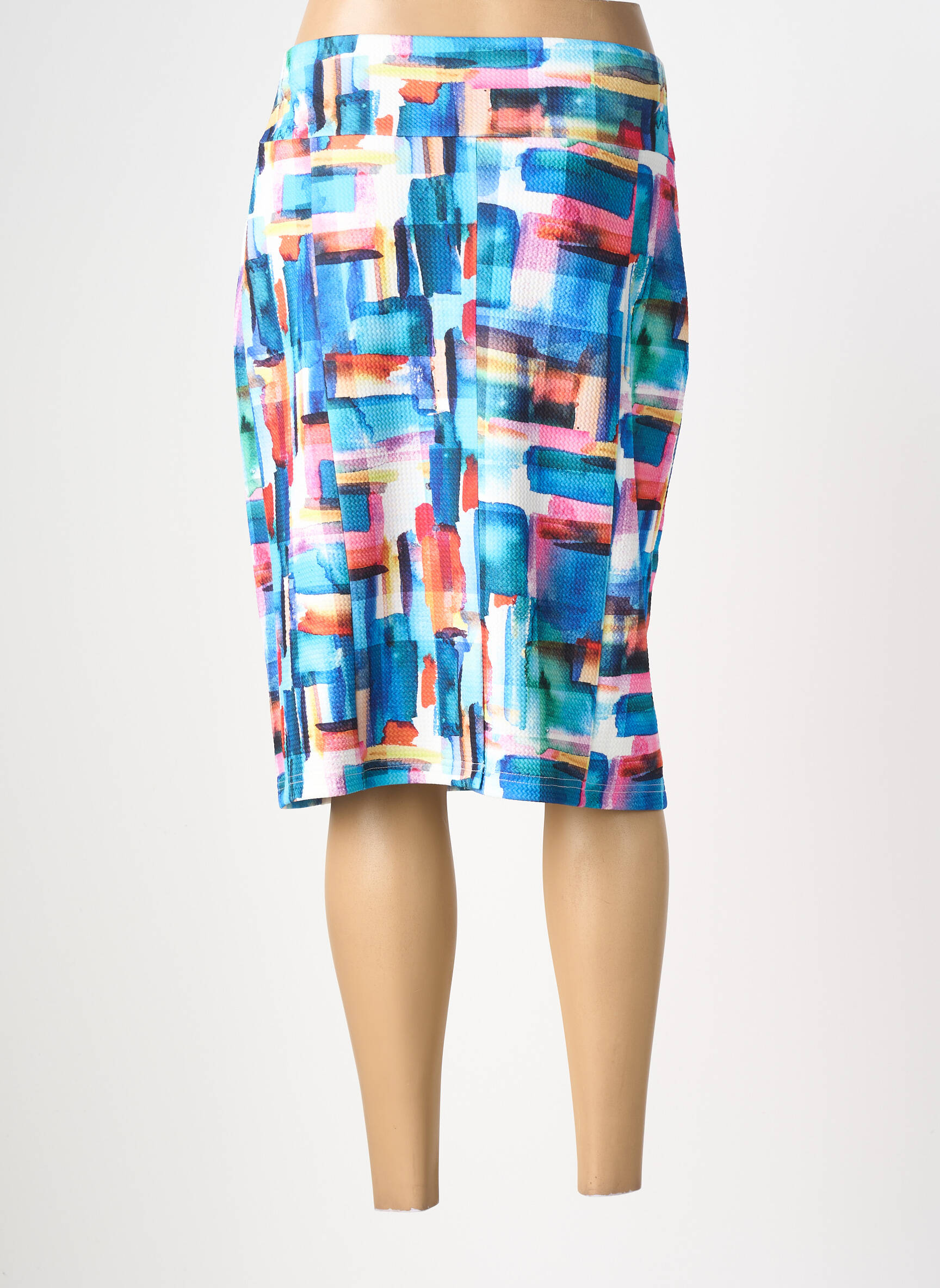 Jupe mi-longue stretch bleu GUY DUBOUIS femme