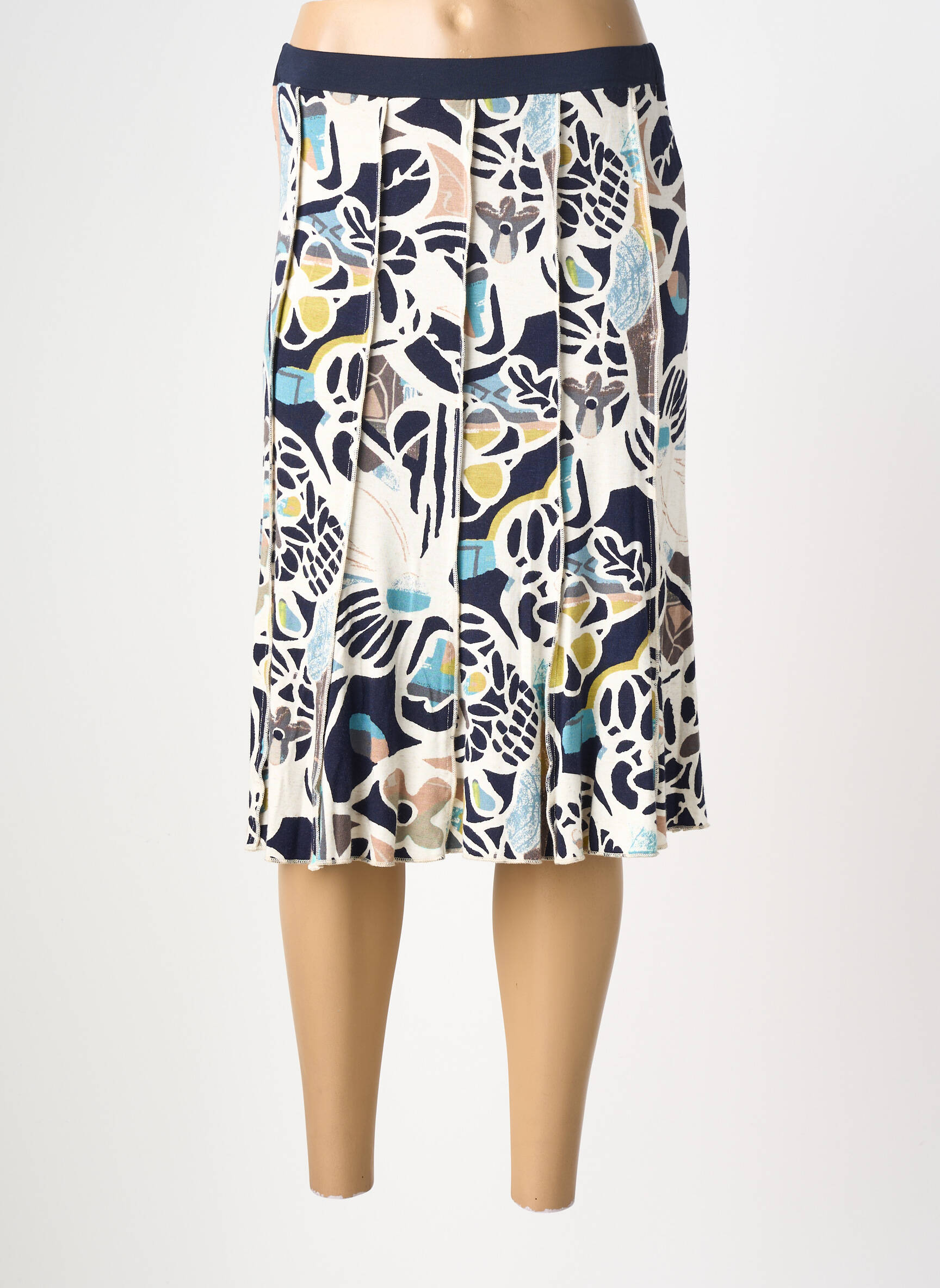 Jupe mi-longue stretch bleu GUY DUBOUIS femme