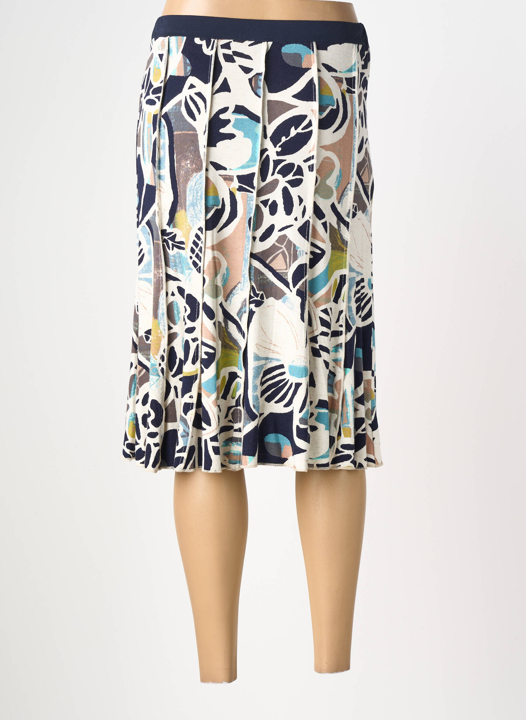 Jupe mi-longue stretch bleu GUY DUBOUIS femme