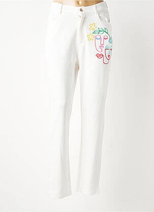 Pantalon droit stretch taille normale blanc LEO & UGO femme