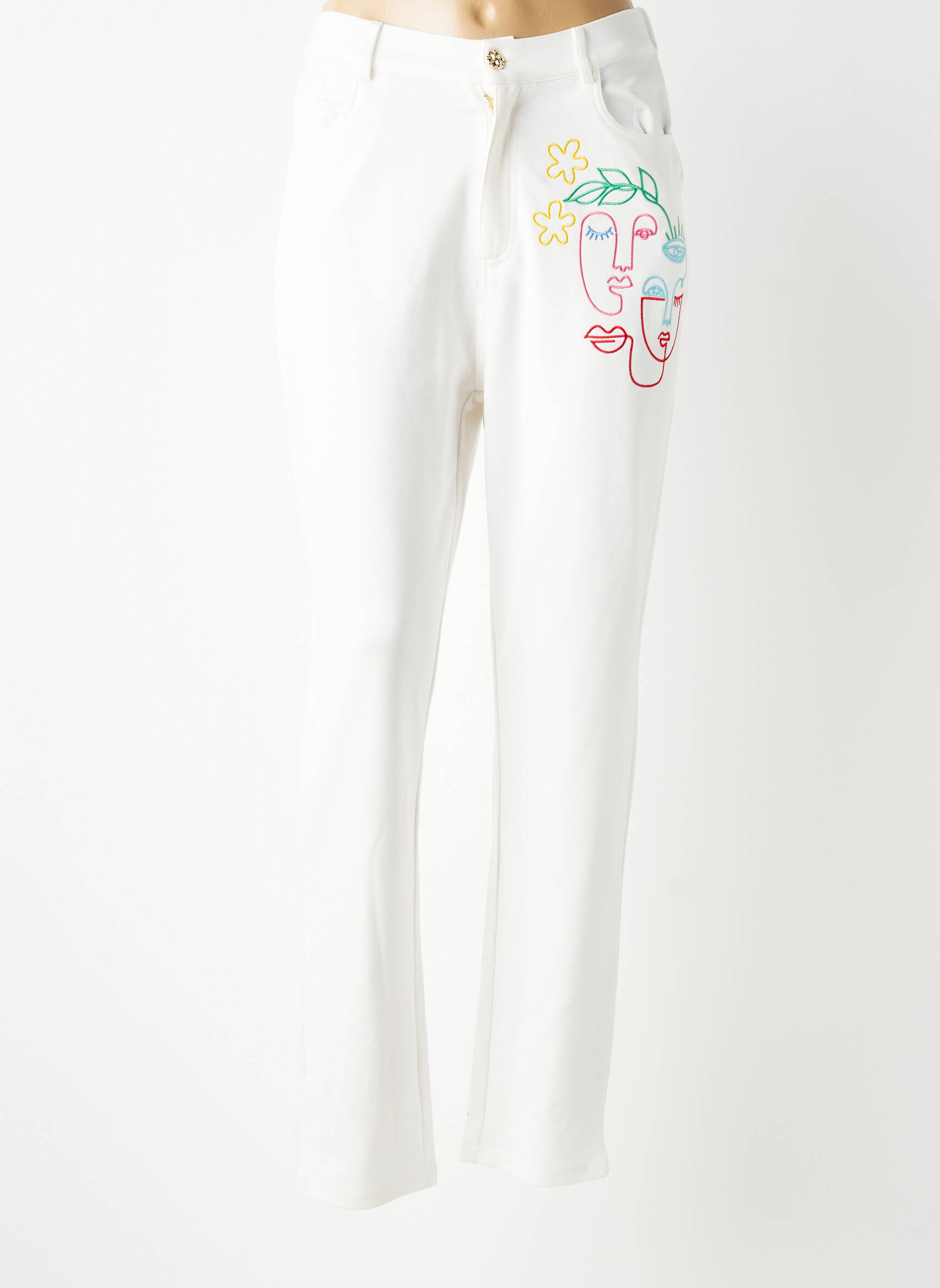 Pantalon droit stretch taille normale blanc LEO & UGO femme