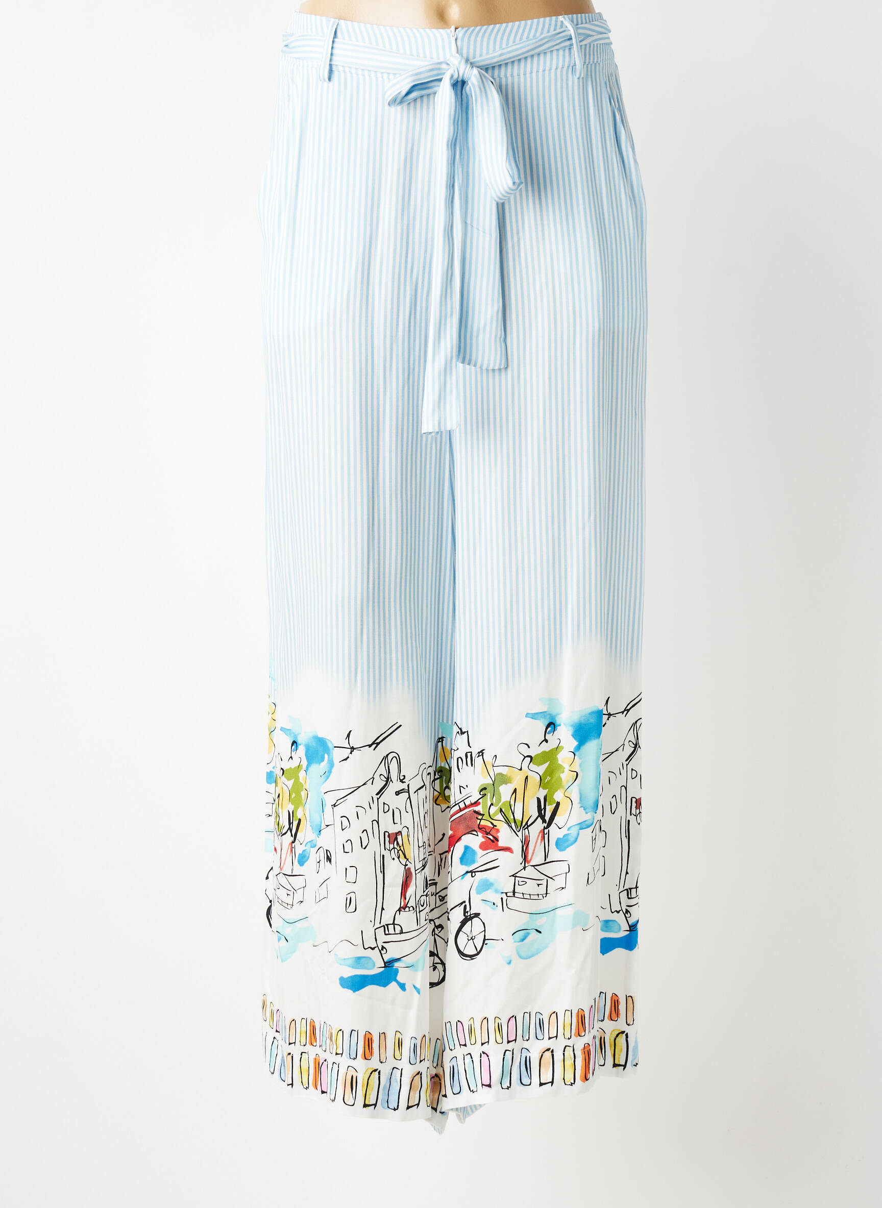 Pantalon droit tissage popeline taille normale bleu LESLIE femme