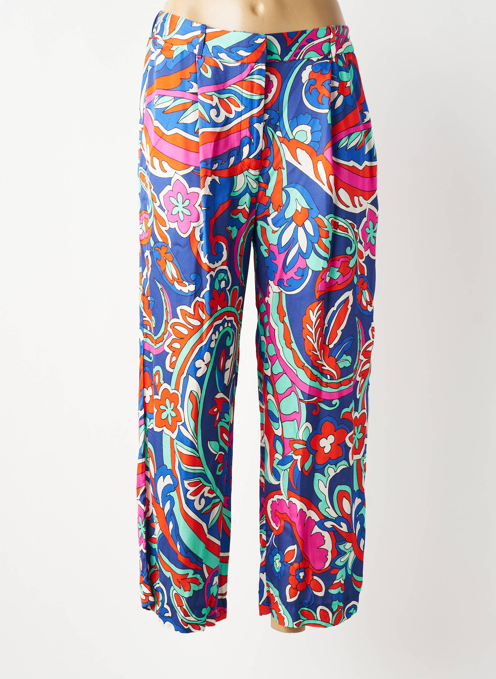 Pantalon droit fermeture zippée sous rabat avec crochet taille normale bleu LOLA CASADEMUNT femme