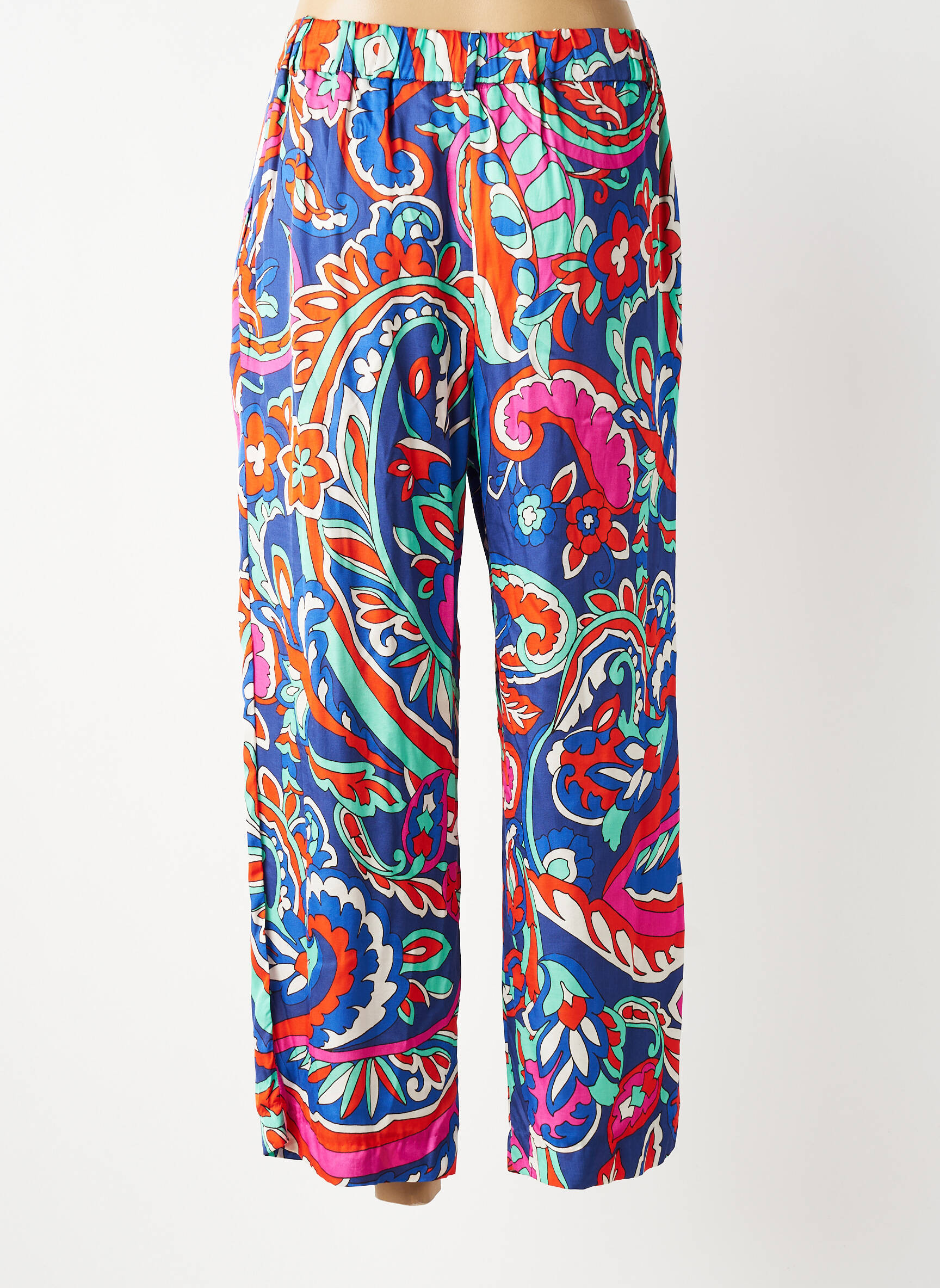 Pantalon droit fermeture zippée sous rabat avec crochet taille normale bleu LOLA CASADEMUNT femme