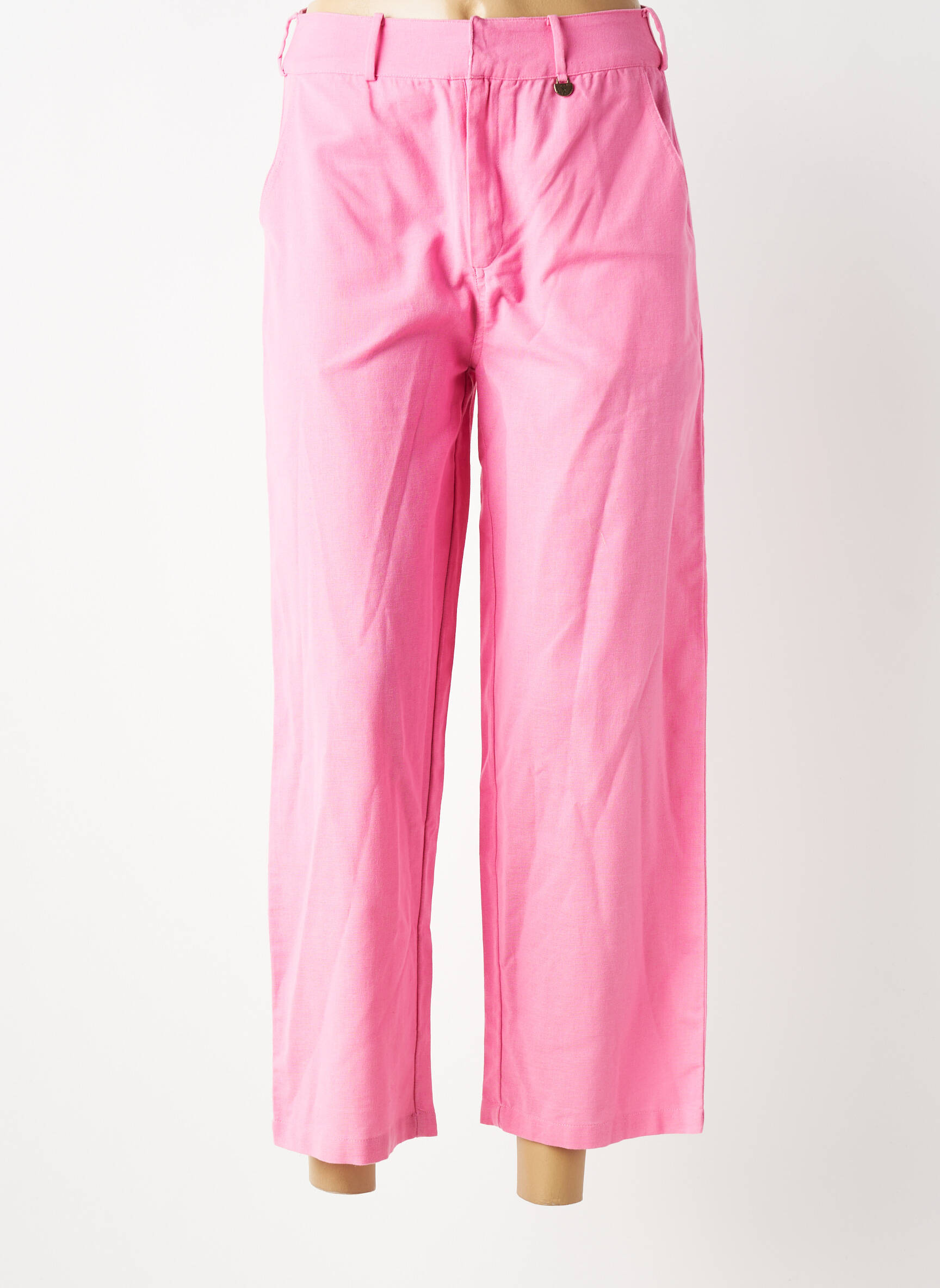 Pantalon droit fermeture zippée sous rabat avec crochet taille normale rose LOLA CASADEMUNT femme