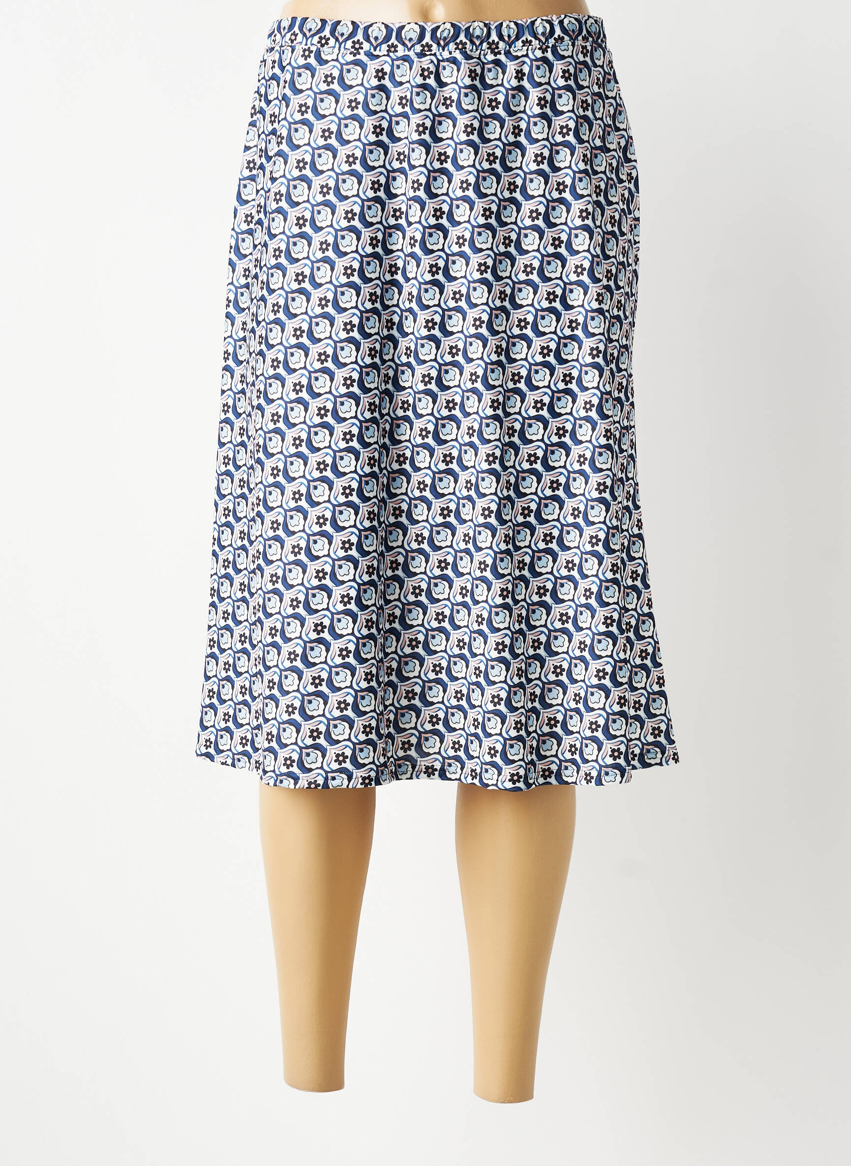Jupe mi-longue stretch bleu GEVANA femme