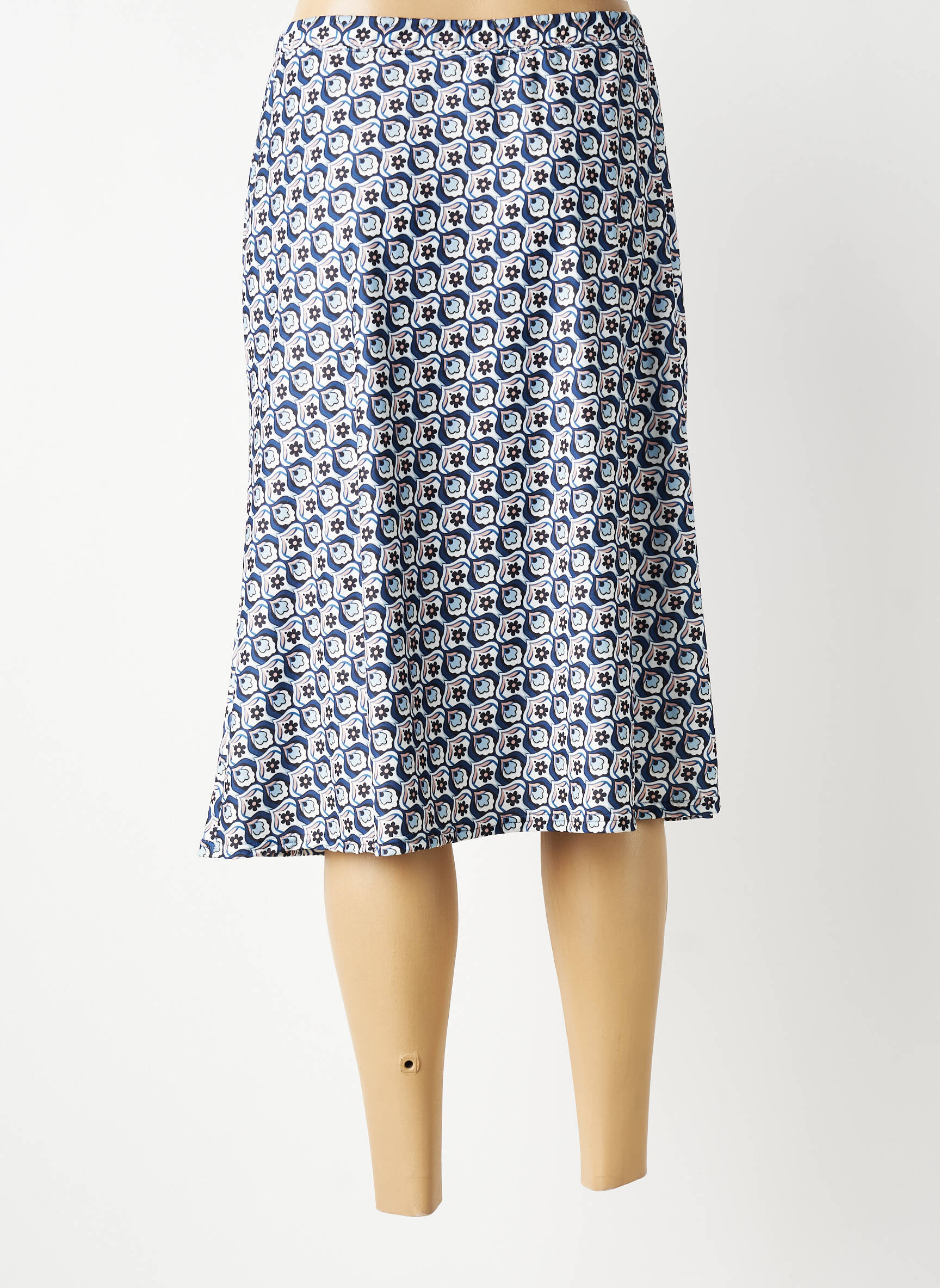 Jupe mi-longue stretch bleu GEVANA femme
