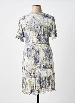 Robe mi-longue tissage crêpe manches courtes gris LAUREN VIDAL femme