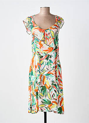 Robe mi-longue imprimé fleurs manches courtes vert PAUL BRIAL femme